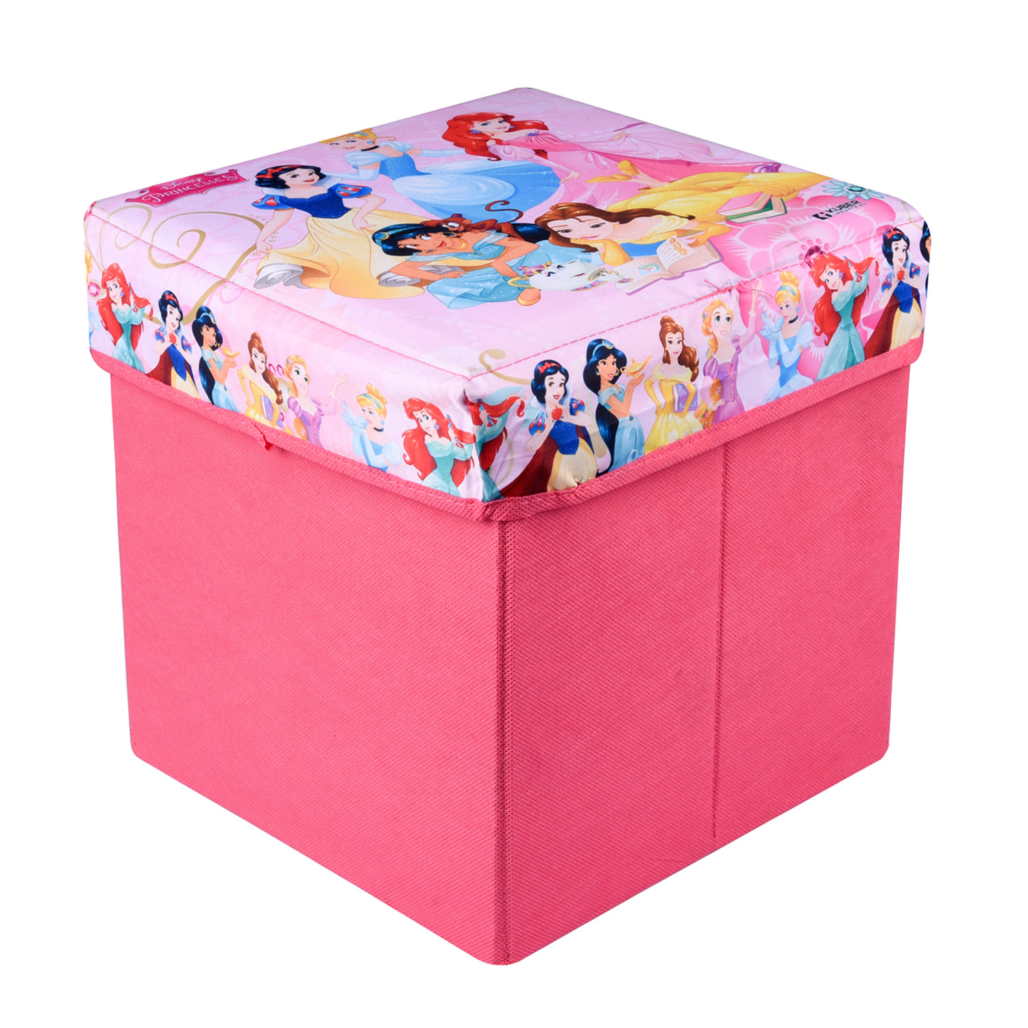 Kuber Industries Disney Princess Storage Sitting Stool | Foldable Storage Box | Storage Sitting Stool for Kids Room | Stool For Living Room | Storage Stool Box For Toys | Pink