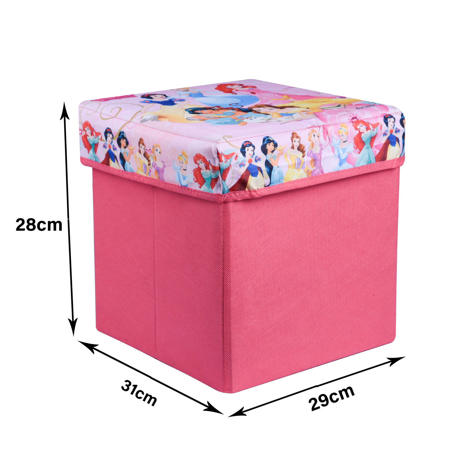 Kuber Industries Disney Princess Storage Sitting Stool | Foldable Storage Box | Storage Sitting Stool for Kids Room | Stool For Living Room | Storage Stool Box For Toys | Pink