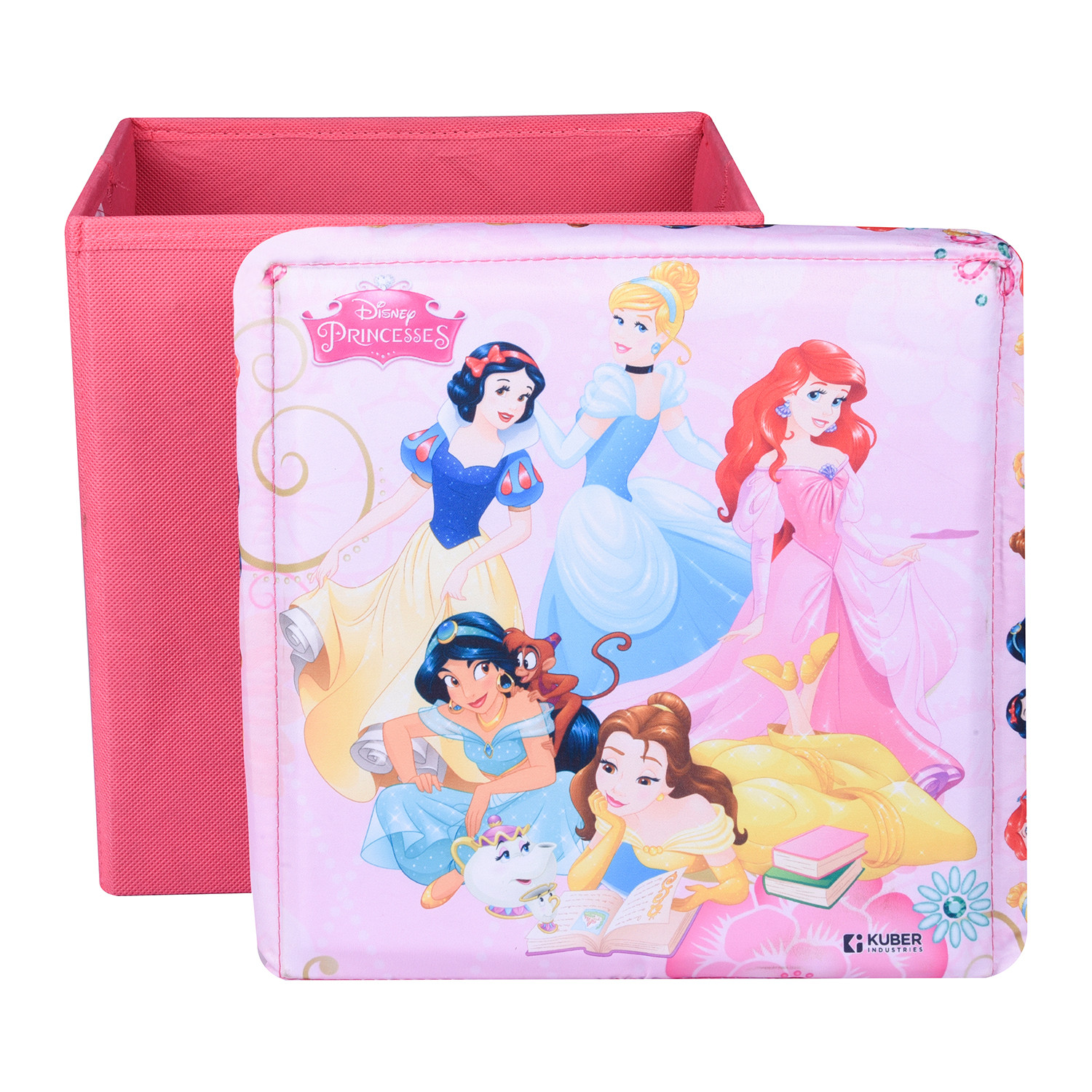 Kuber Industries Disney Princess Storage Sitting Stool | Foldable Storage Box | Storage Sitting Stool for Kids Room | Stool For Living Room | Storage Stool Box For Toys | Pink