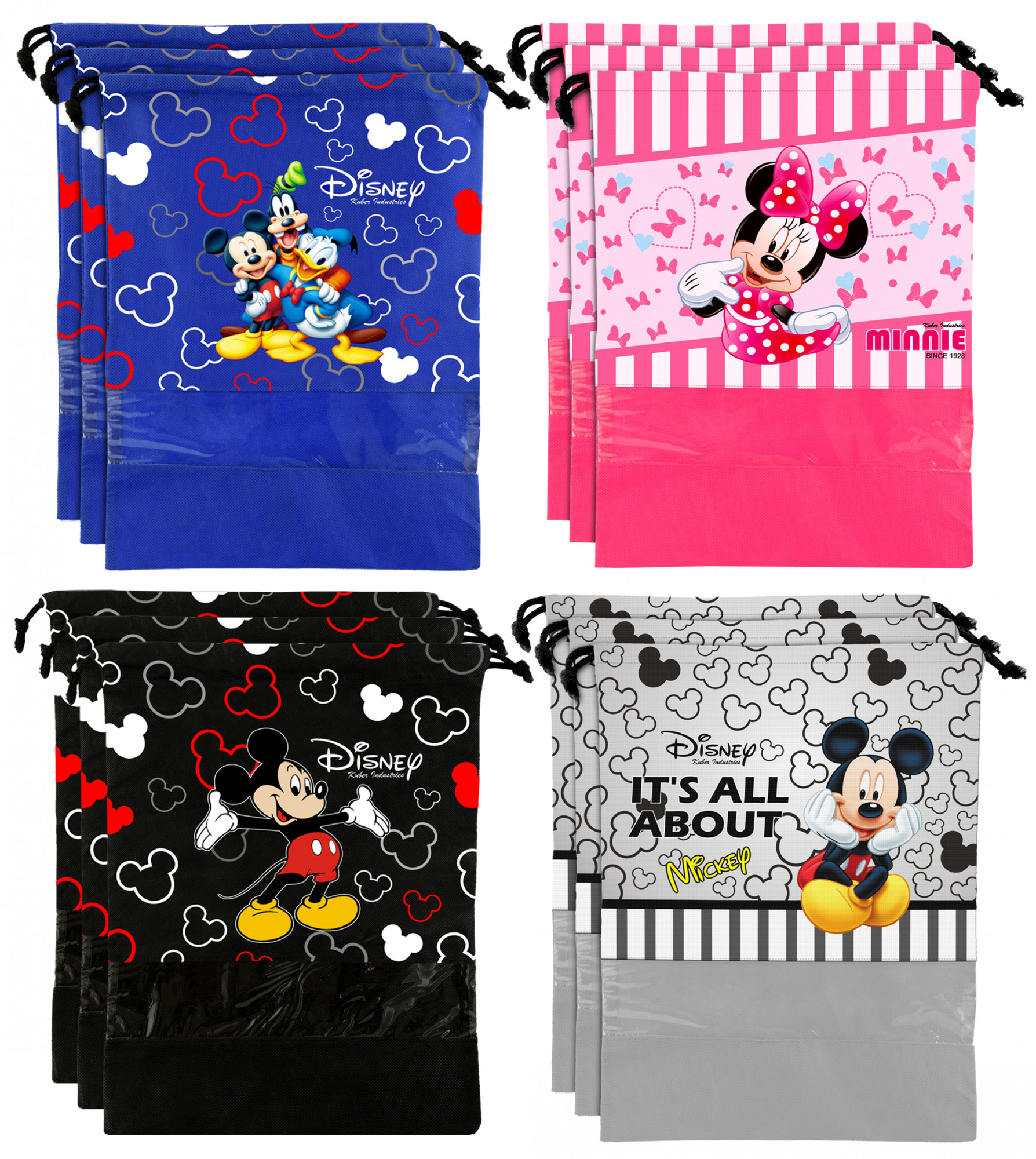 Kuber Industries Disney Print 12 Piece Non Woven Travel Shoe Cover, String Bag Organizer (Black & Royal Blue & Grey & Pink) -HS_35_KUBMART18085