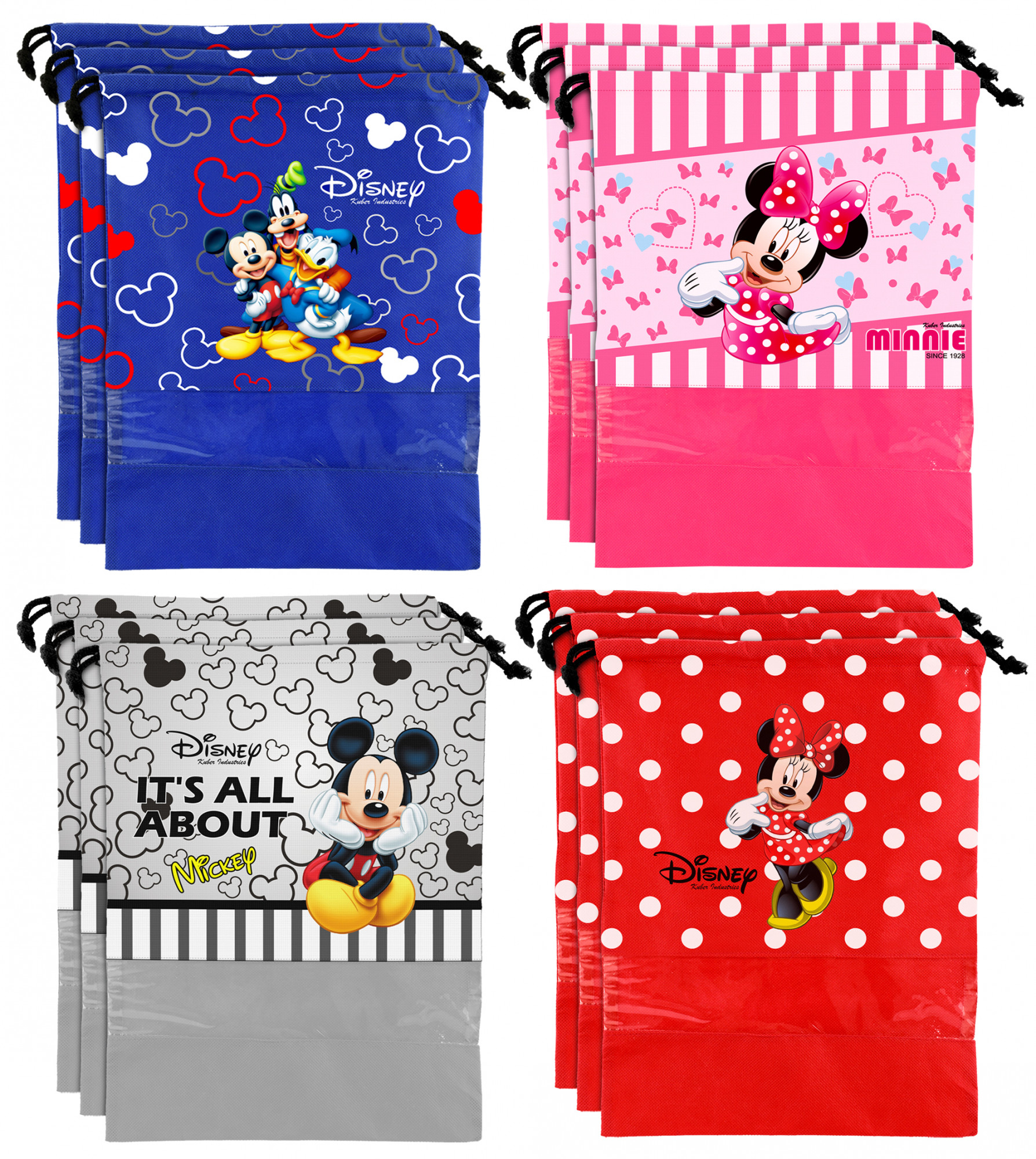 Kuber Industries Disney Print 12 Piece Non Woven Travel Shoe Cover, String Bag Organizer (Royal Blue & Grey & Red & Pink) -HS_35_KUBMART18087