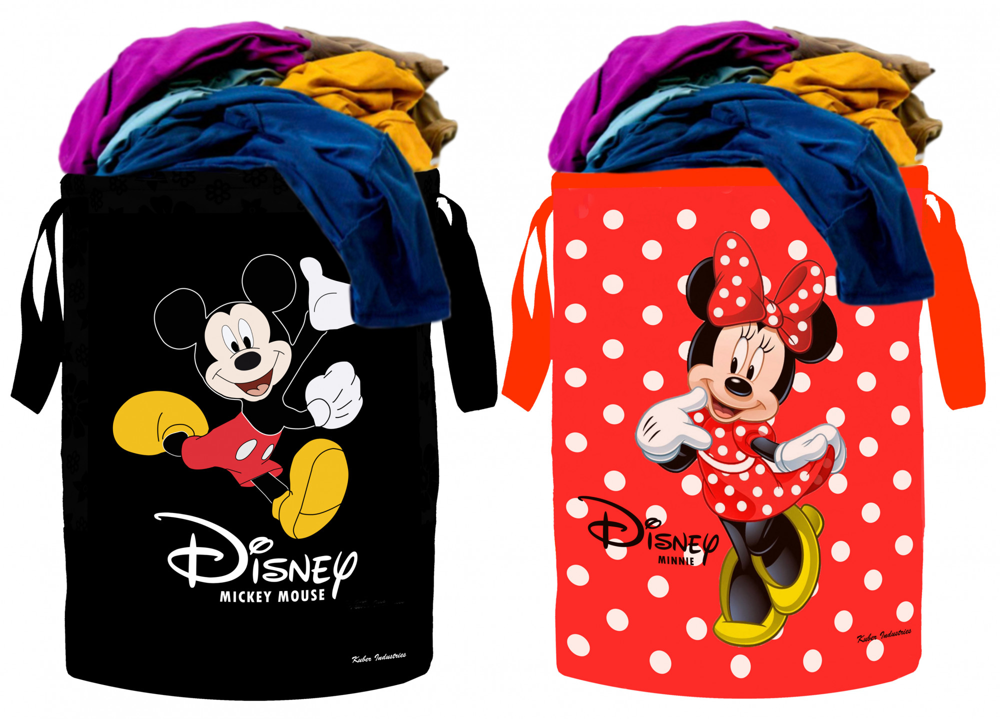Kuber Industries Disney Print 2 Pieces Waterproof Canvas Laundry Bag, Toy Storage, Laundry Basket Organizer 45 L (Black & Red)