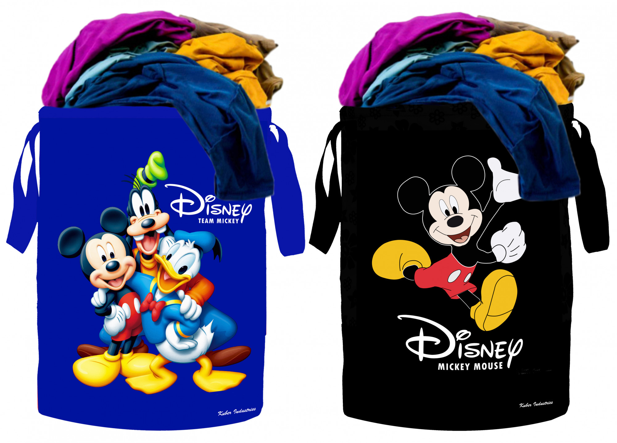 Kuber Industries Disney Print 2 Pieces Waterproof Canvas Laundry Bag, Toy Storage, Laundry Basket Organizer 45 L (Black & Blue)