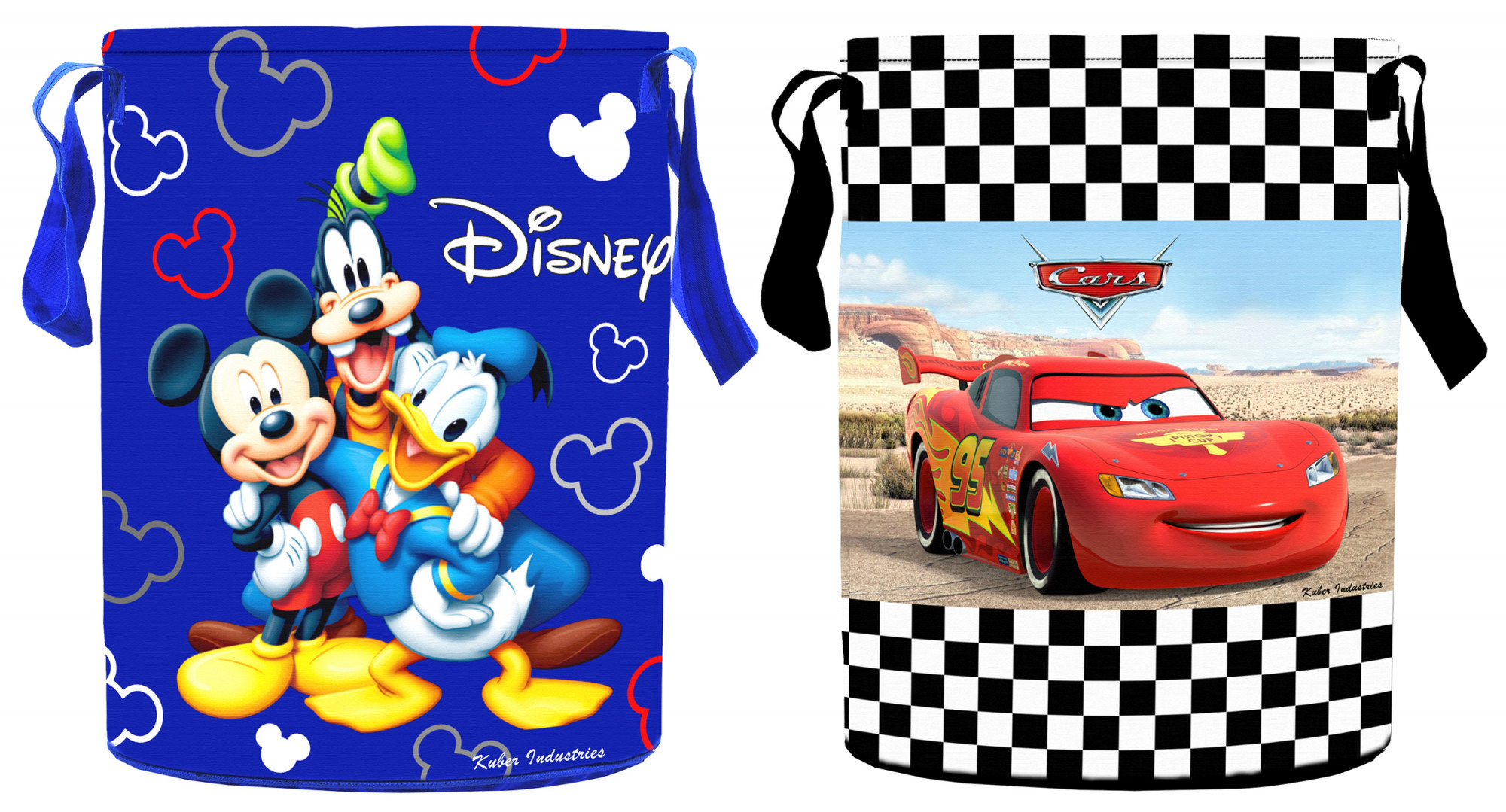 Kuber Industries Disney Print 2 Pieces Waterproof Cotton Laundry Bag, Toy Storage, Laundry Basket Organizer 45 L (Red & Blue)-KUBMART1606