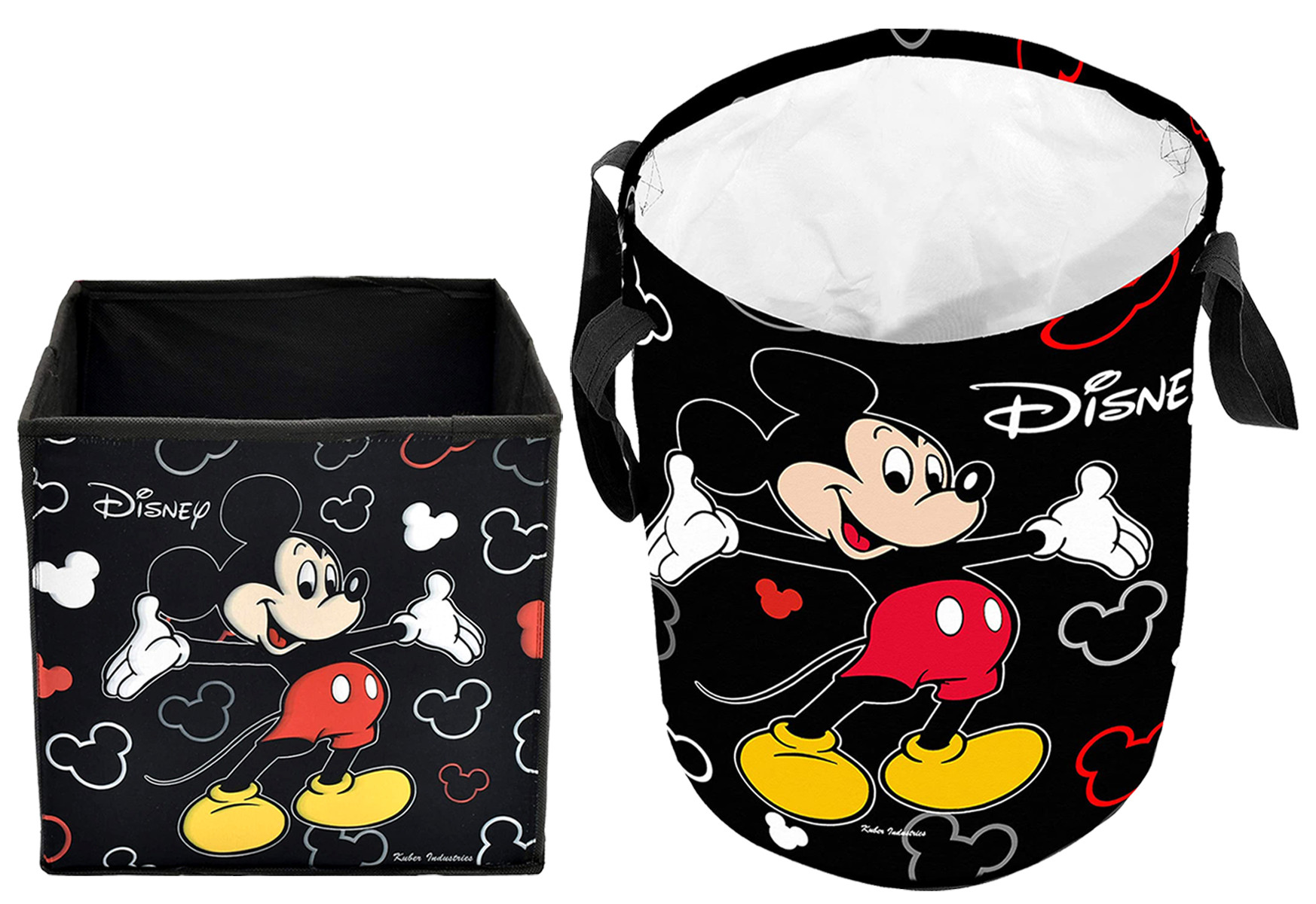 Kuber Industries Disney Print Non Woven Fabric Foldable Large Size Storage Cube Toy And Laundry Bag, Laundry Basket Organizer 45 L (Set Of 2,Black)