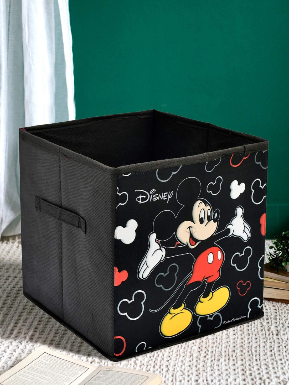 Kuber Industries Disney Print Non Woven Fabric Foldable Large Size Storage Cube Toy And Laundry Bag, Laundry Basket Organizer 45 L (Set Of 2,Black)