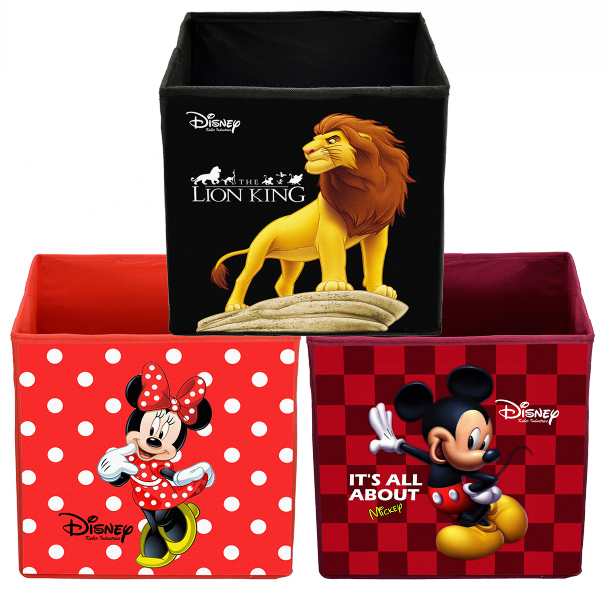 Kuber Industries Disney Print Non Woven Fabric Foldable Large Size Storage Cube Toy,Books,Shoes Storage Box With Handle (Black,Red & Maroon)