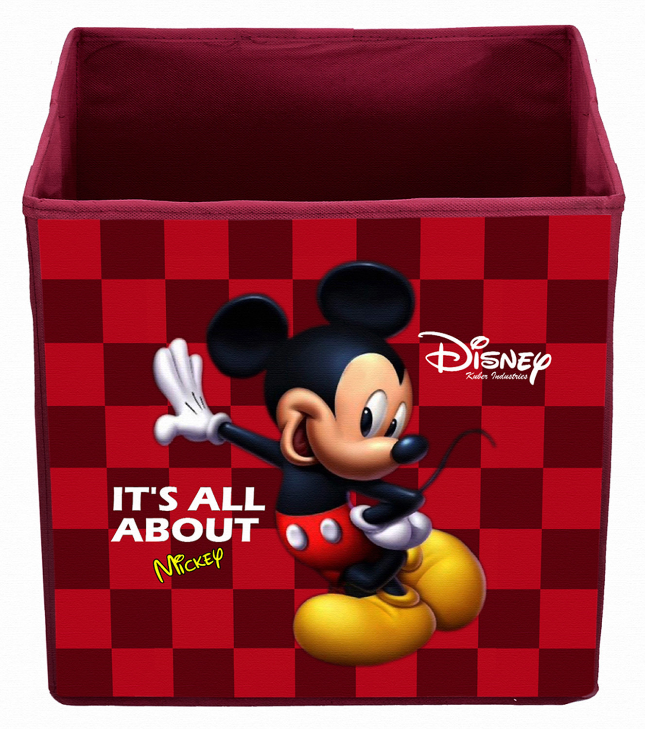 Kuber Industries Disney Print Non Woven Fabric Foldable Large Size Storage Cube Toy,Books,Shoes Storage Box With Handle (Black,Red & Maroon)