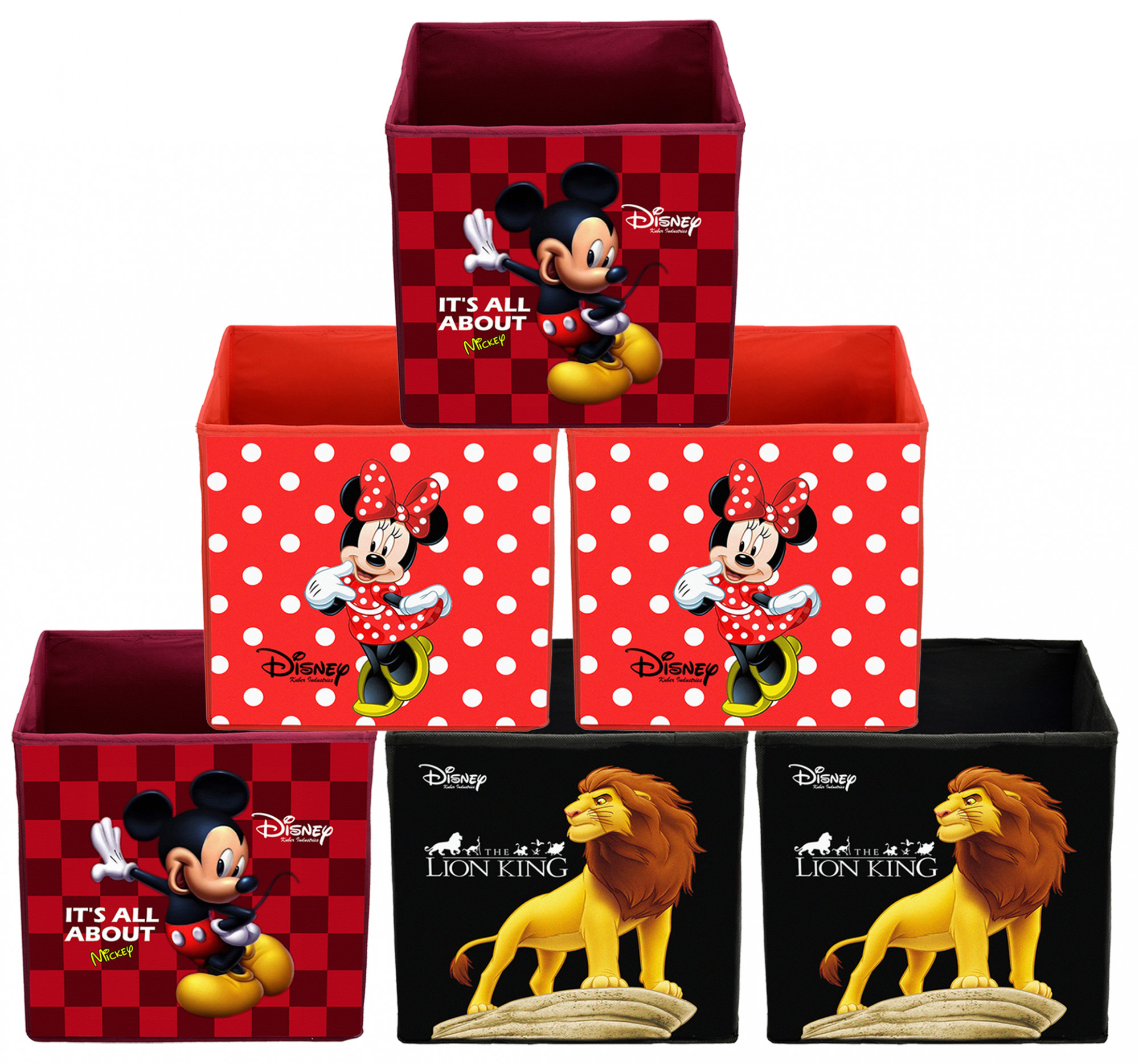 Kuber Industries Disney Print Non Woven Fabric Foldable Large Size Storage Cube Toy,Books,Shoes Storage Box With Handle (Black,Red & Maroon)