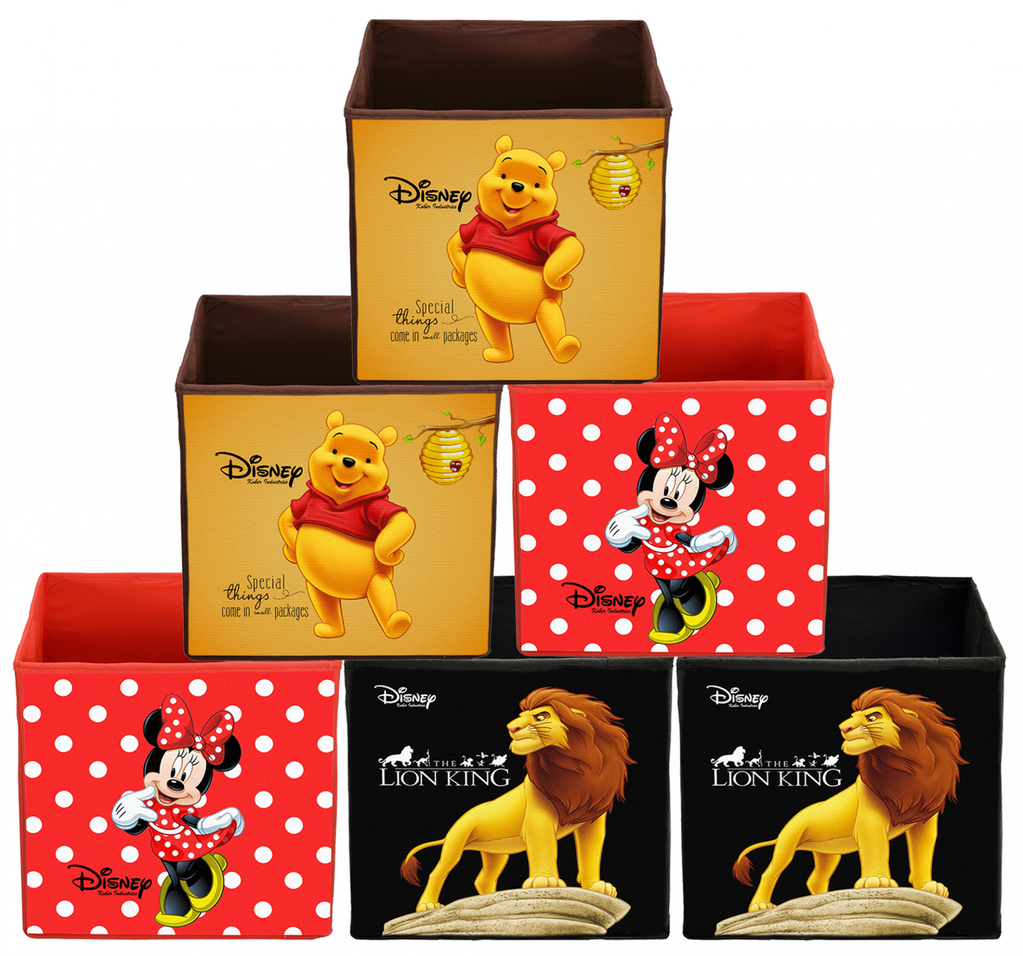 Kuber Industries Disney Print Non Woven Fabric Foldable Large Size Storage Cube Toy,Books,Shoes Storage Box With Handle (Black,Red & Brown)