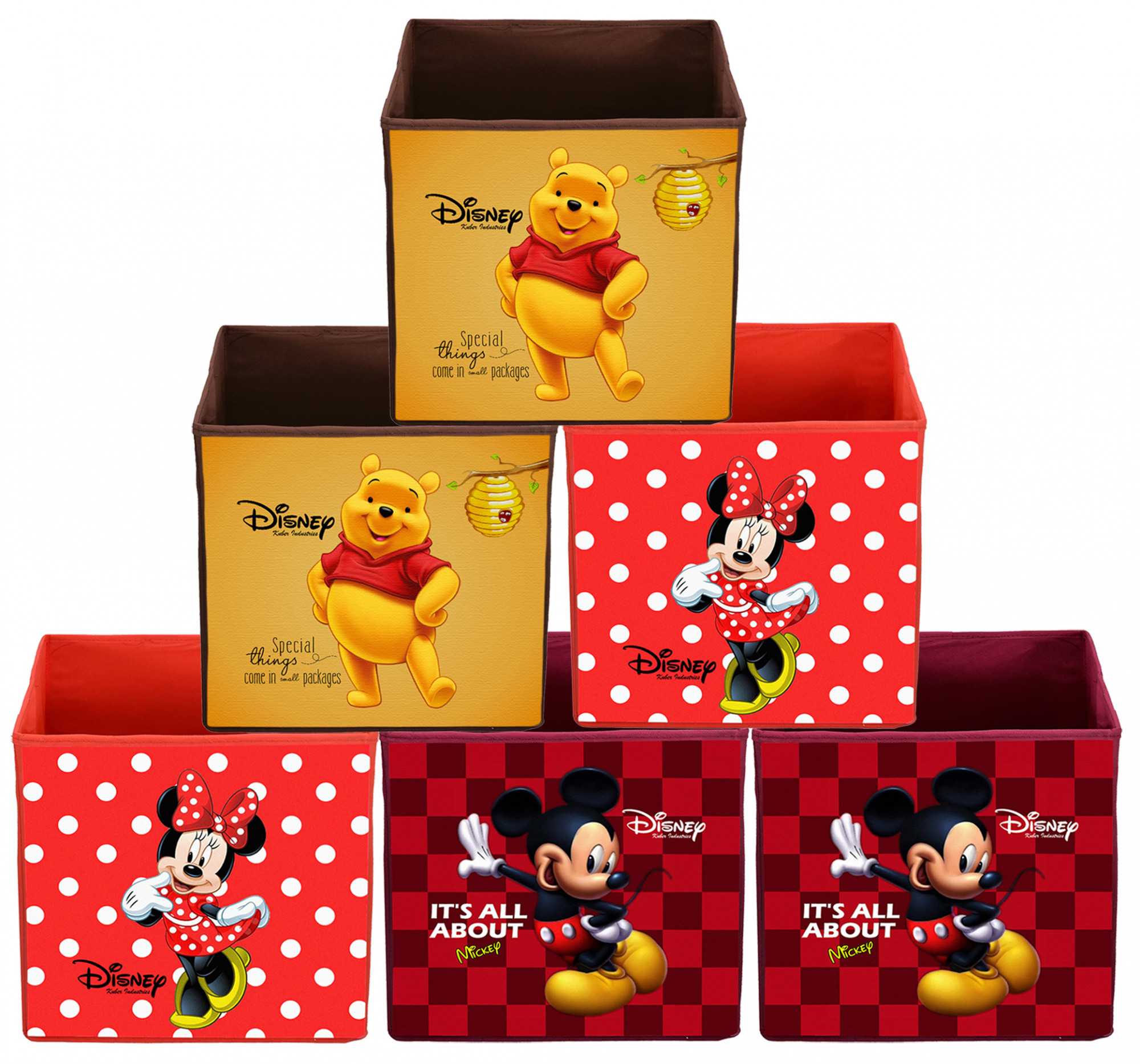Kuber Industries Disney Print Non Woven Fabric Foldable Large Size Storage Cube Toy,Books,Shoes Storage Box With Handle (Red,Maroon & Brown)