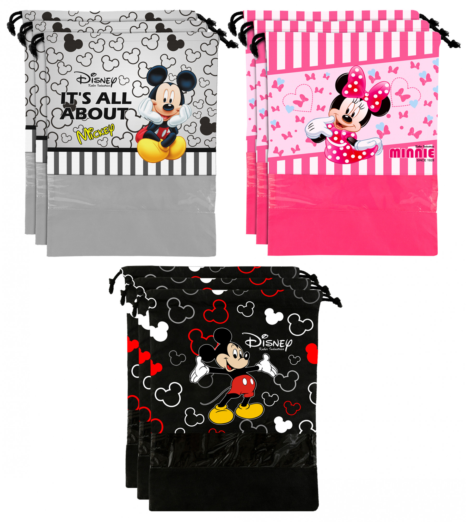 Kuber Industries Disney Print Non Woven Travel Shoe Cover, String Bag Organizer (Black & Grey & Pink) -HS_35_KUBMART18045