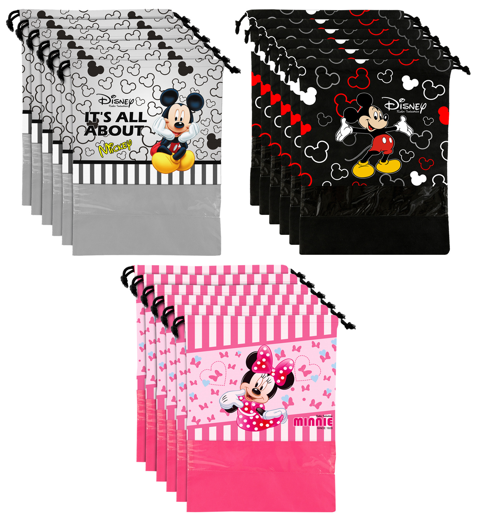 Kuber Industries Disney Print Non Woven Travel Shoe Cover, String Bag Organizer (Black & Grey & Pink) -HS_35_KUBMART18045