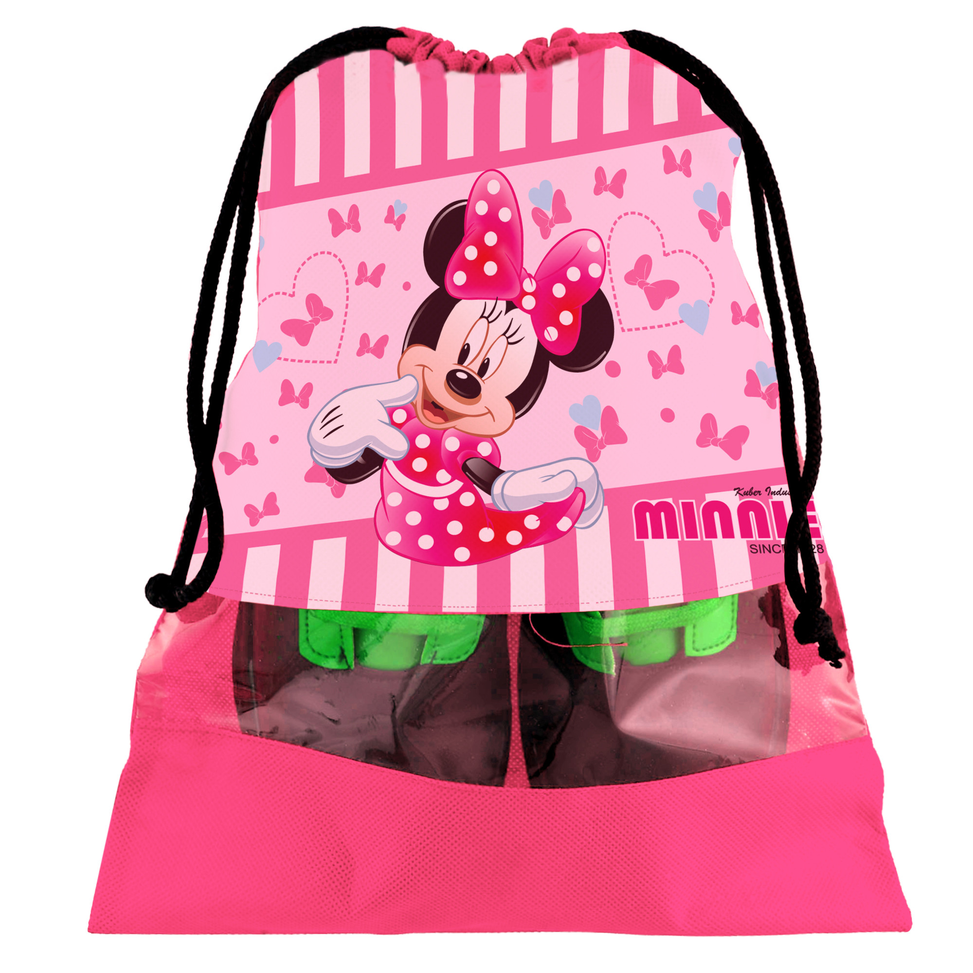 Kuber Industries Disney Print Non Woven Travel Shoe Cover, String Bag Organizer (Black & Pink) -HS_35_KUBMART18017