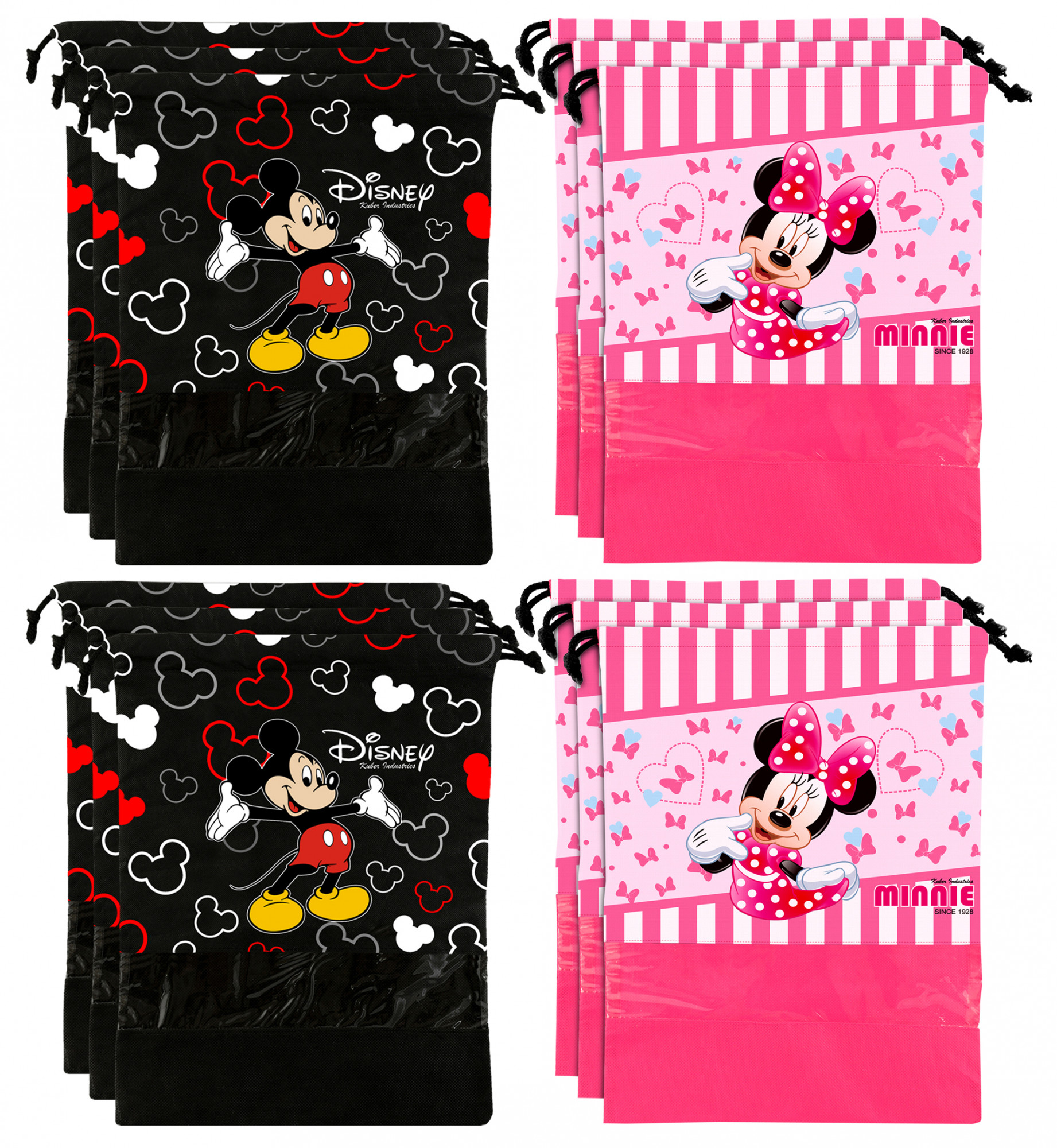 Kuber Industries Disney Print Non Woven Travel Shoe Cover, String Bag Organizer (Black & Pink) -HS_35_KUBMART18017