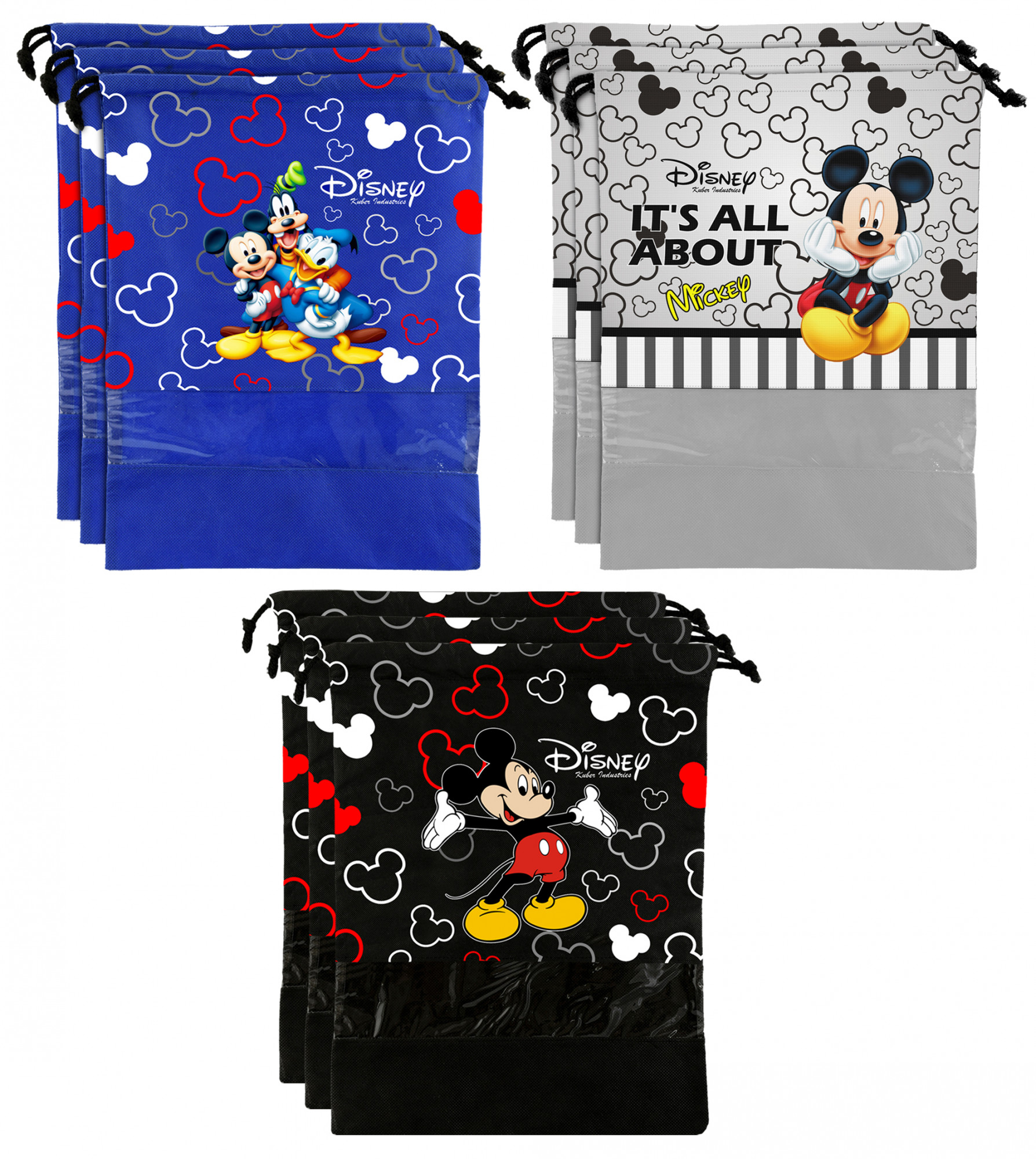 Kuber Industries Disney Print Non Woven Travel Shoe Cover, String Bag Organizer (Black & Royal Blue & Grey) -HS_35_KUBMART18031