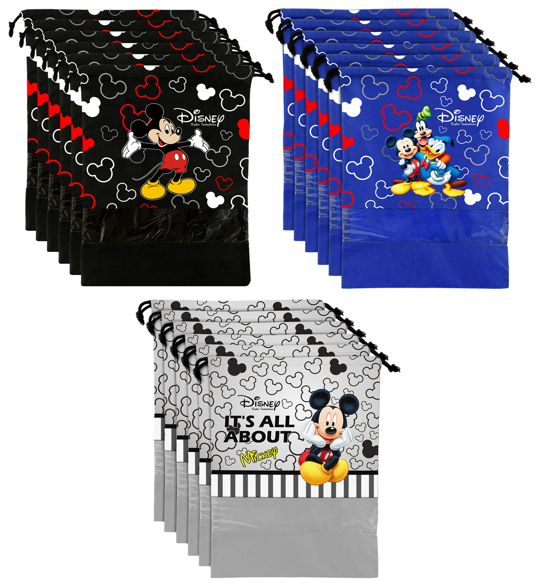 Kuber Industries Disney Print Non Woven Travel Shoe Cover, String Bag Organizer (Black & Royal Blue & Grey) -HS_35_KUBMART18031