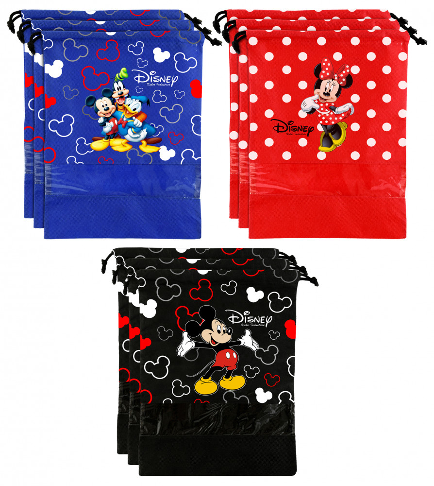 Kuber Industries Disney Print Non Woven Travel Shoe Cover, String Bag Organizer (Black &amp; Royal Blue &amp; Red) -HS_35_KUBMART18033