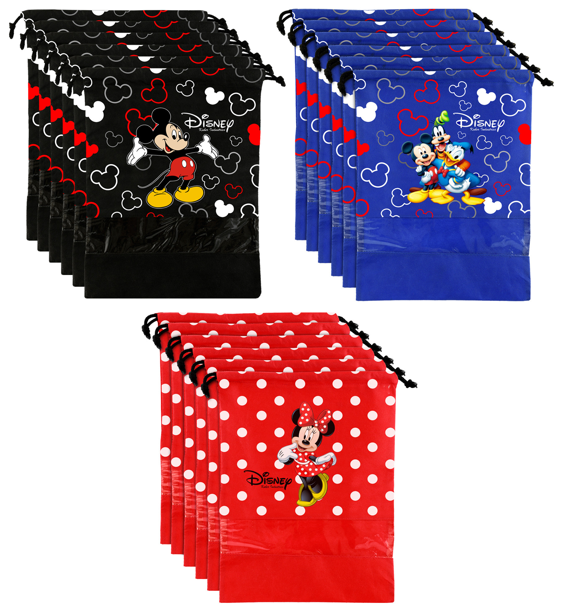 Kuber Industries Disney Print Non Woven Travel Shoe Cover, String Bag Organizer (Black & Royal Blue & Red) -HS_35_KUBMART18033