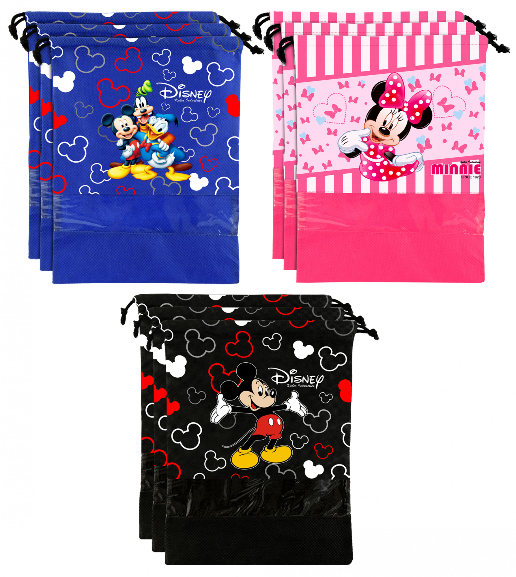 Kuber Industries Disney Print Non Woven Travel Shoe Cover, String Bag Organizer (Black & Royal Blue & Pink) -HS_35_KUBMART18035