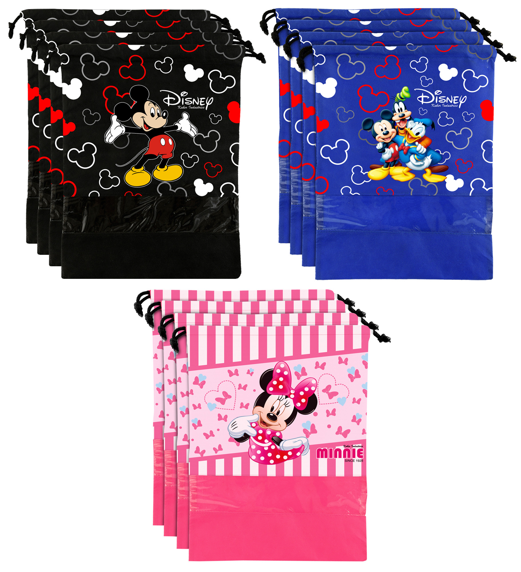 Kuber Industries Disney Print Non Woven Travel Shoe Cover, String Bag Organizer (Black & Royal Blue & Pink) -HS_35_KUBMART18035