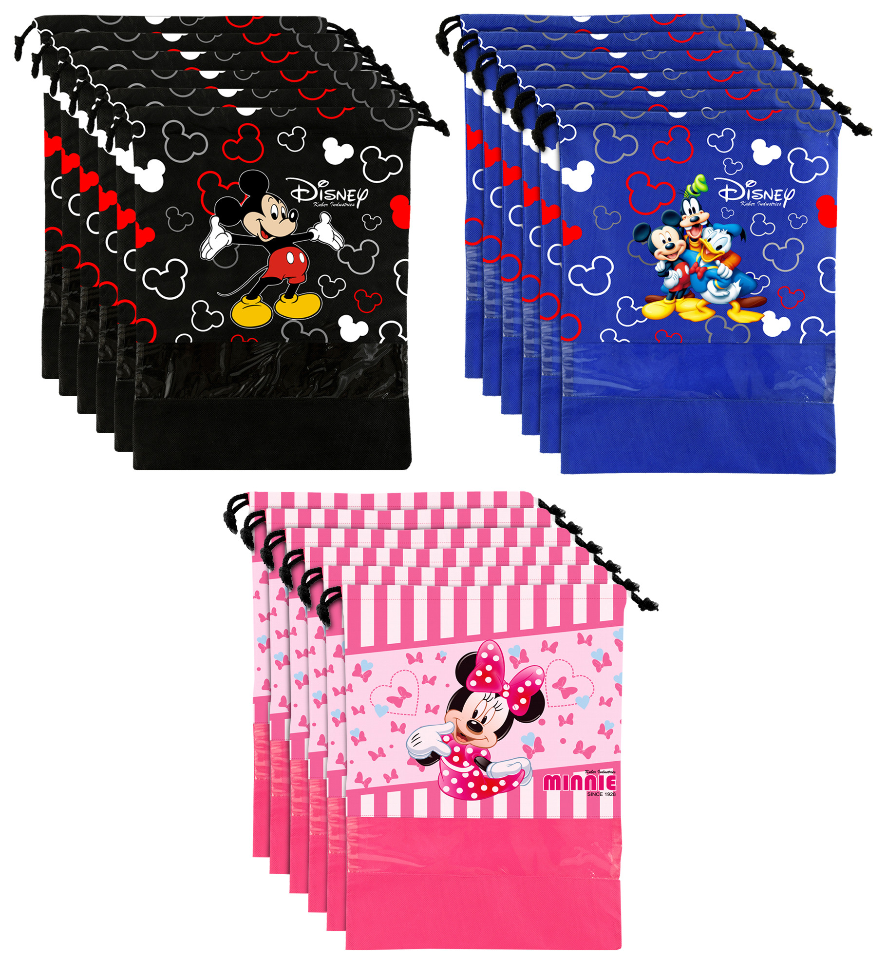 Kuber Industries Disney Print Non Woven Travel Shoe Cover, String Bag Organizer (Black & Royal Blue & Pink) -HS_35_KUBMART18035