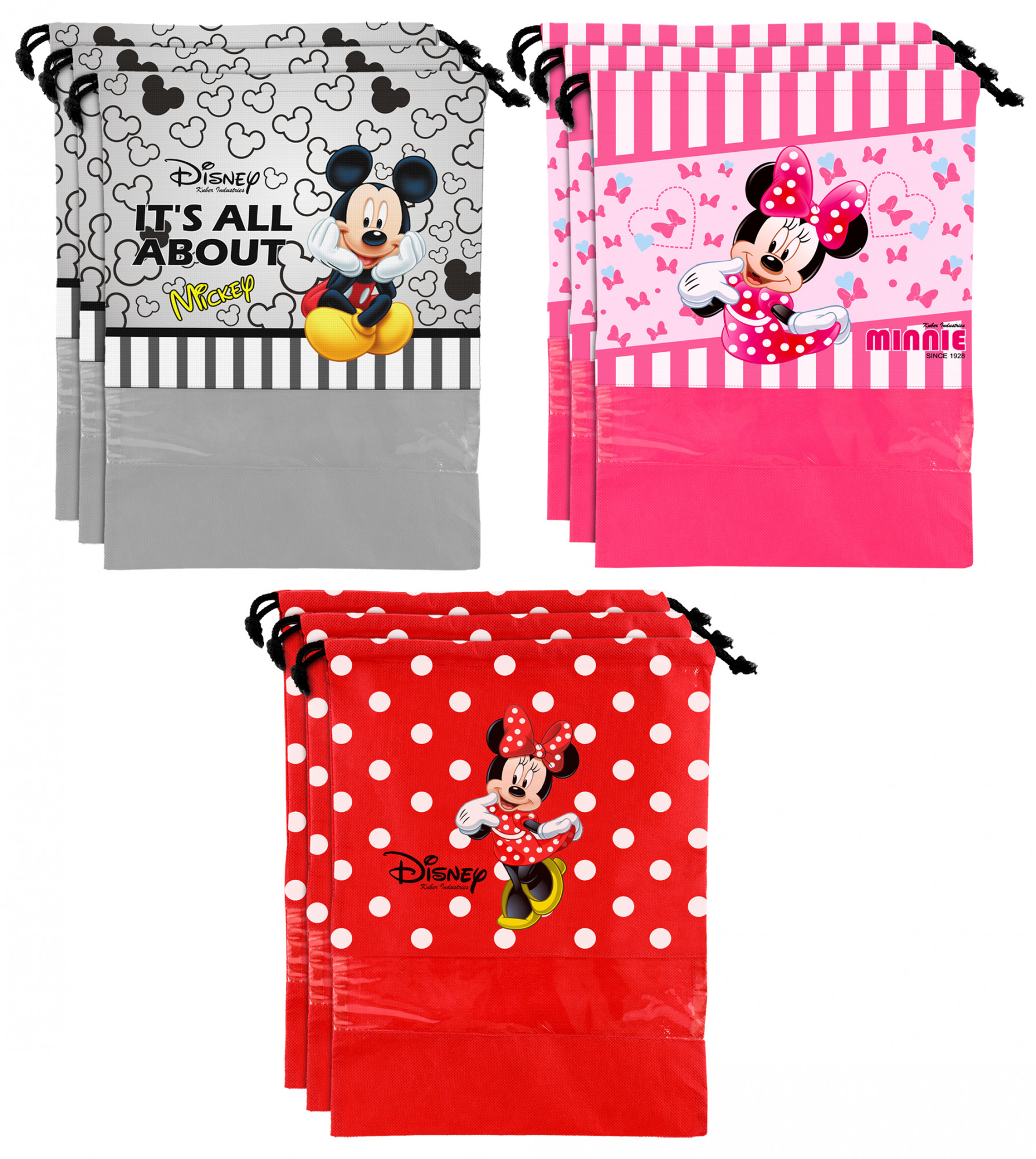 Kuber Industries Disney Print Non Woven Travel Shoe Cover, String Bag Organizer (Grey & Red & Pink) -HS_35_KUBMART18041
