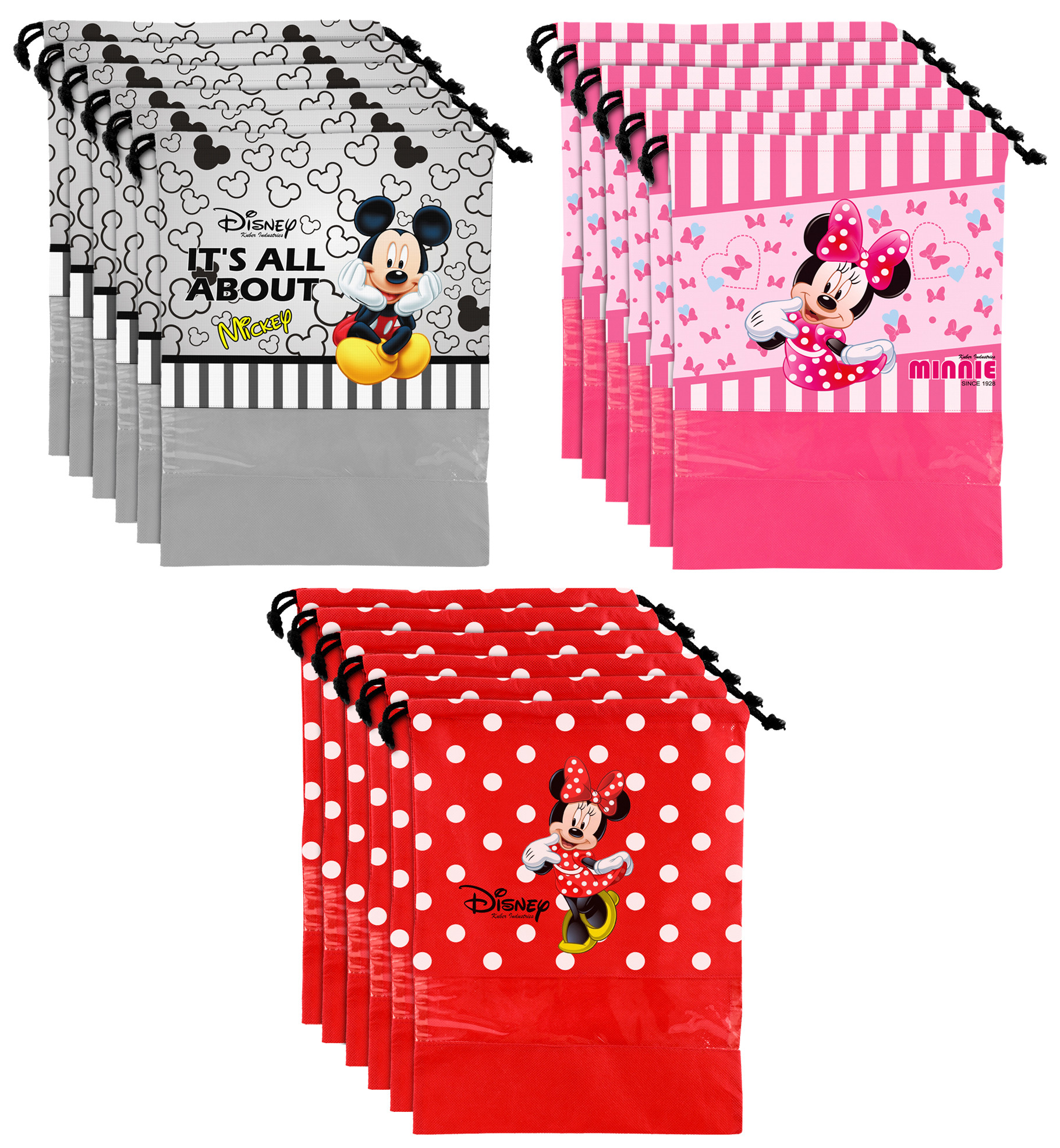 Kuber Industries Disney Print Non Woven Travel Shoe Cover, String Bag Organizer (Grey & Red & Pink) -HS_35_KUBMART18041