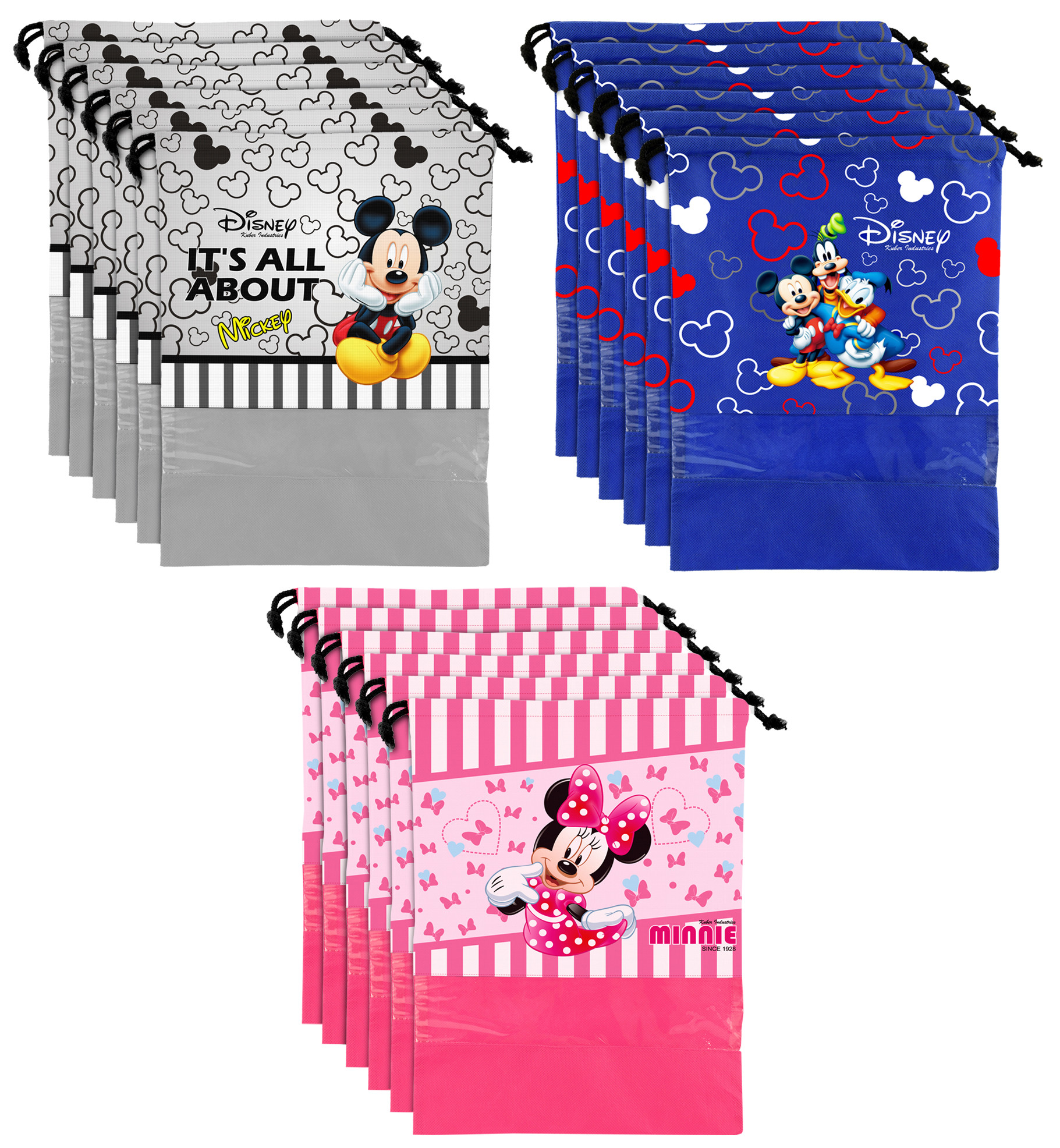 Kuber Industries Disney Print Non Woven Travel Shoe Cover, String Bag Organizer (Royal Blue & Grey & Pink) -HS_35_KUBMART18039