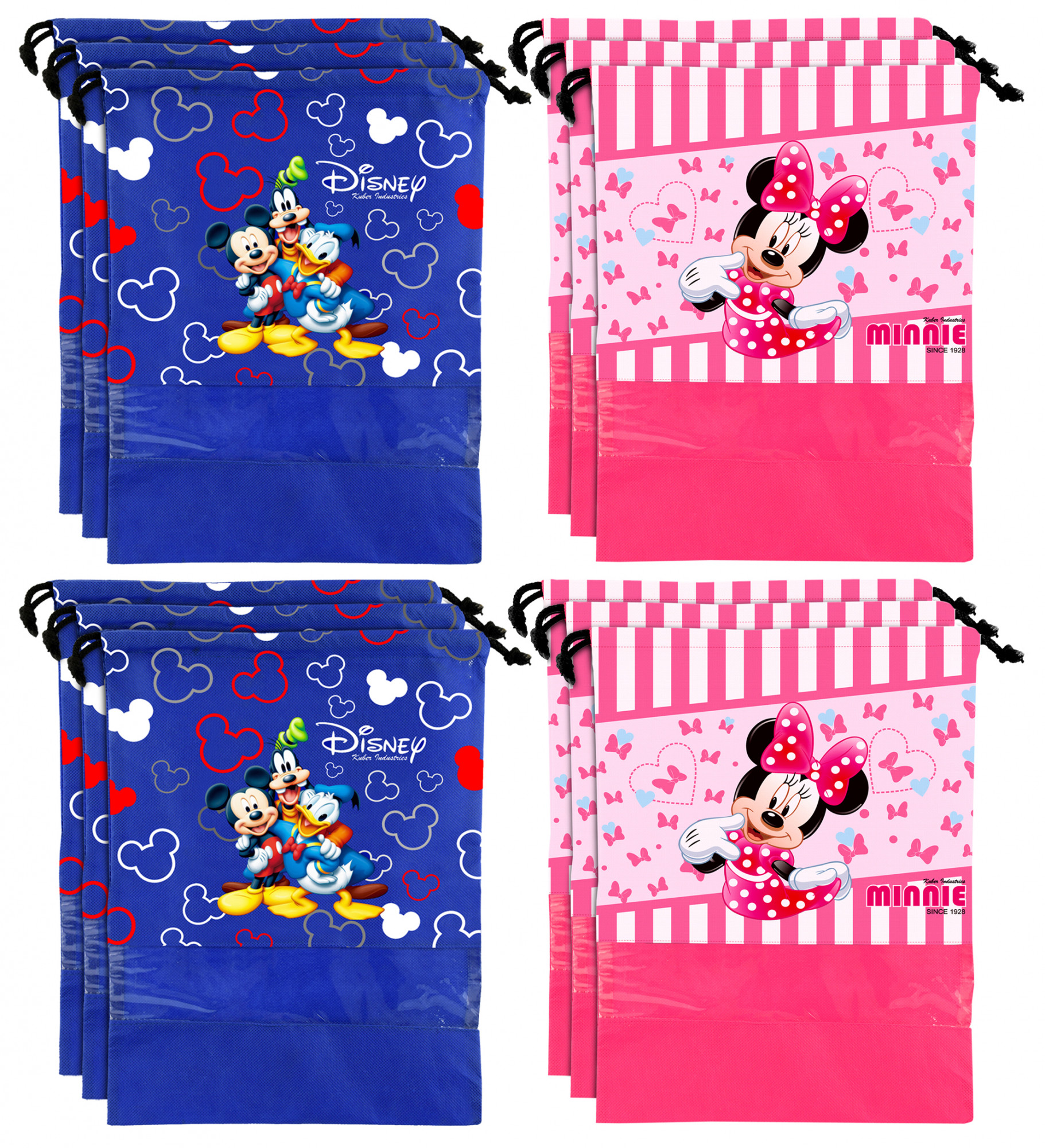 Kuber Industries Disney Print Non Woven Travel Shoe Cover, String Bag Organizer (Royal Blue & Pink) -HS_35_KUBMART18023