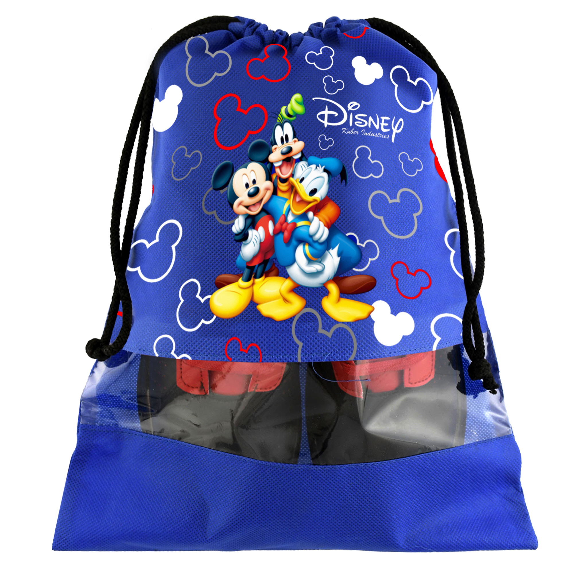Kuber Industries Disney Print Non Woven Travel Shoe Cover, String Bag Organizer (Royal Blue & Red) -HS_35_KUBMART18021