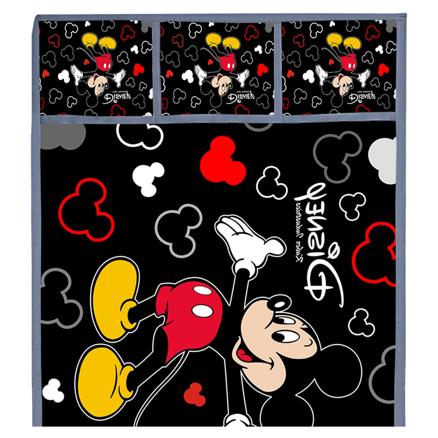 Kuber Industries Disney Print Satin Fridge Top Cover With 6 Utility Side Pockets Black
