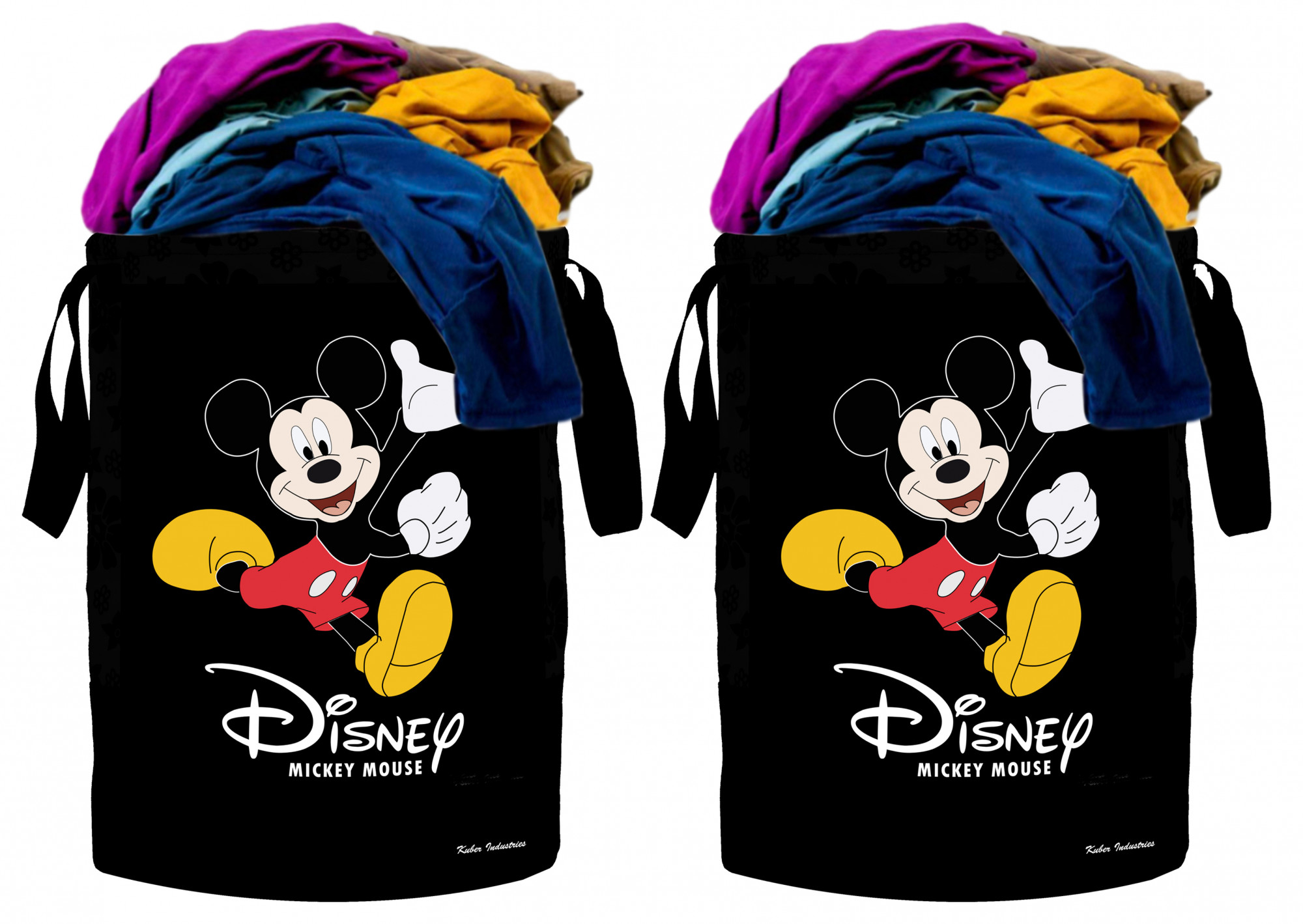 Kuber Industries Disney Print Waterproof Canvas Laundry Bag, Toy Storage, Laundry Basket Organizer 45 L (Black)