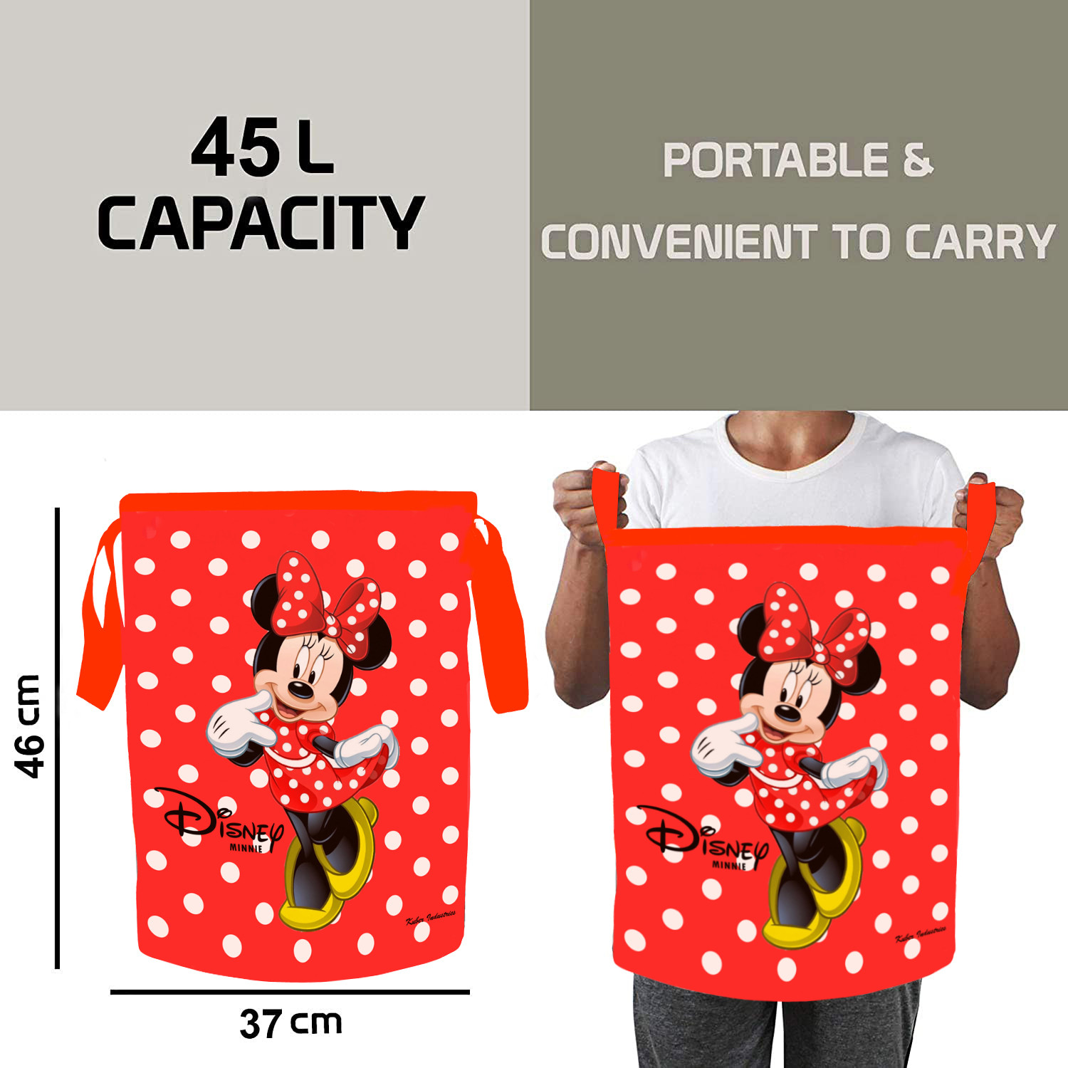 Kuber Industries Disney Print Waterproof Canvas Laundry Bag, Toy Storage, Laundry Basket Organizer 45 L (Red)