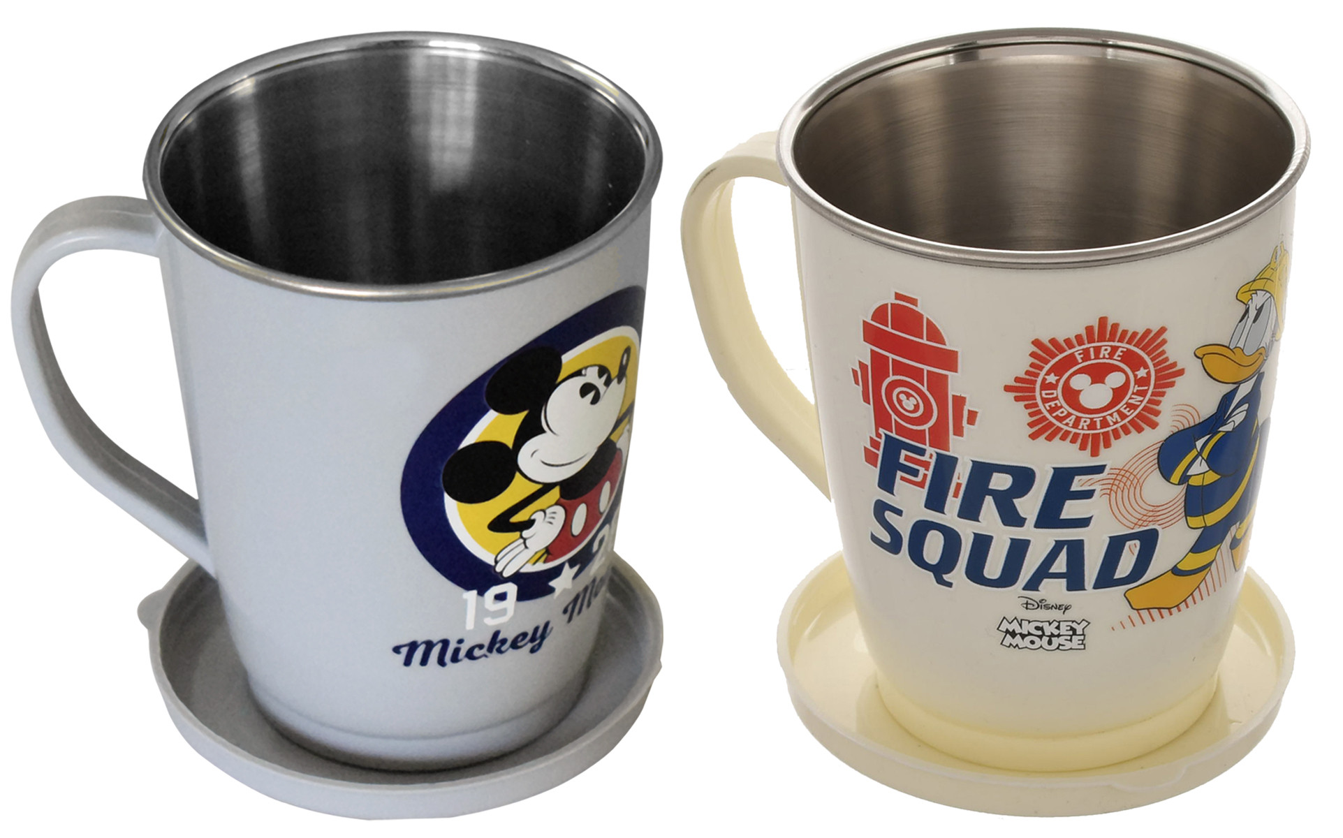Kuber Industries Disney Printed Food Grade BPA Free Tea/Coffee Mug for Coffee Tea Cocoa, Camping Mugs with Lid, Pack of 2 (Grey & Cream)