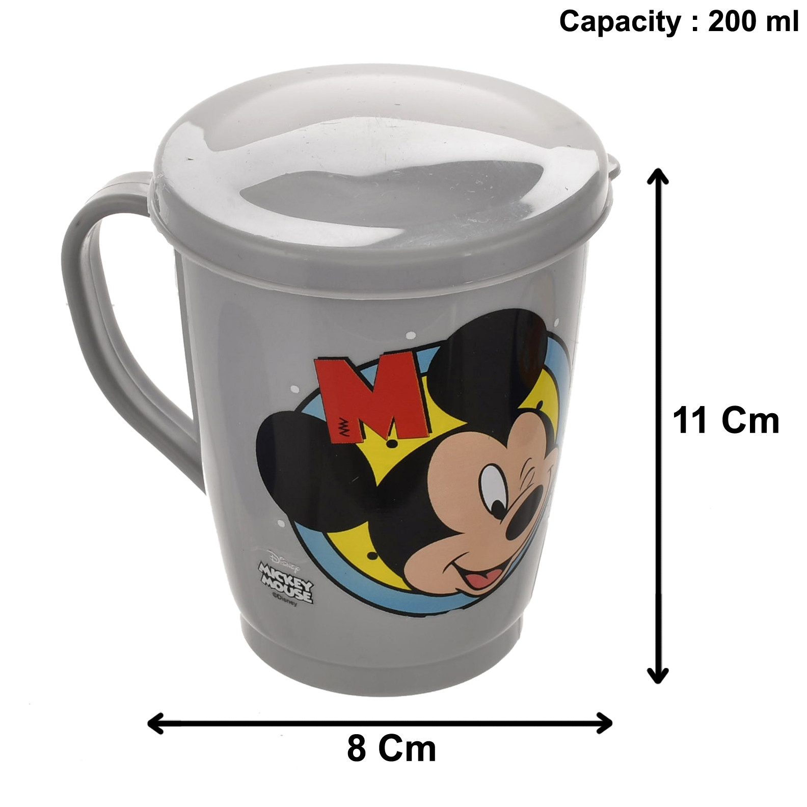 Kuber Industries Disney Printed Food Grade BPA Free Tea/Coffee Mug for Coffee Tea Cocoa, Camping Mugs with Lid, Pack of 3 (Light Grey & Grey & Red)