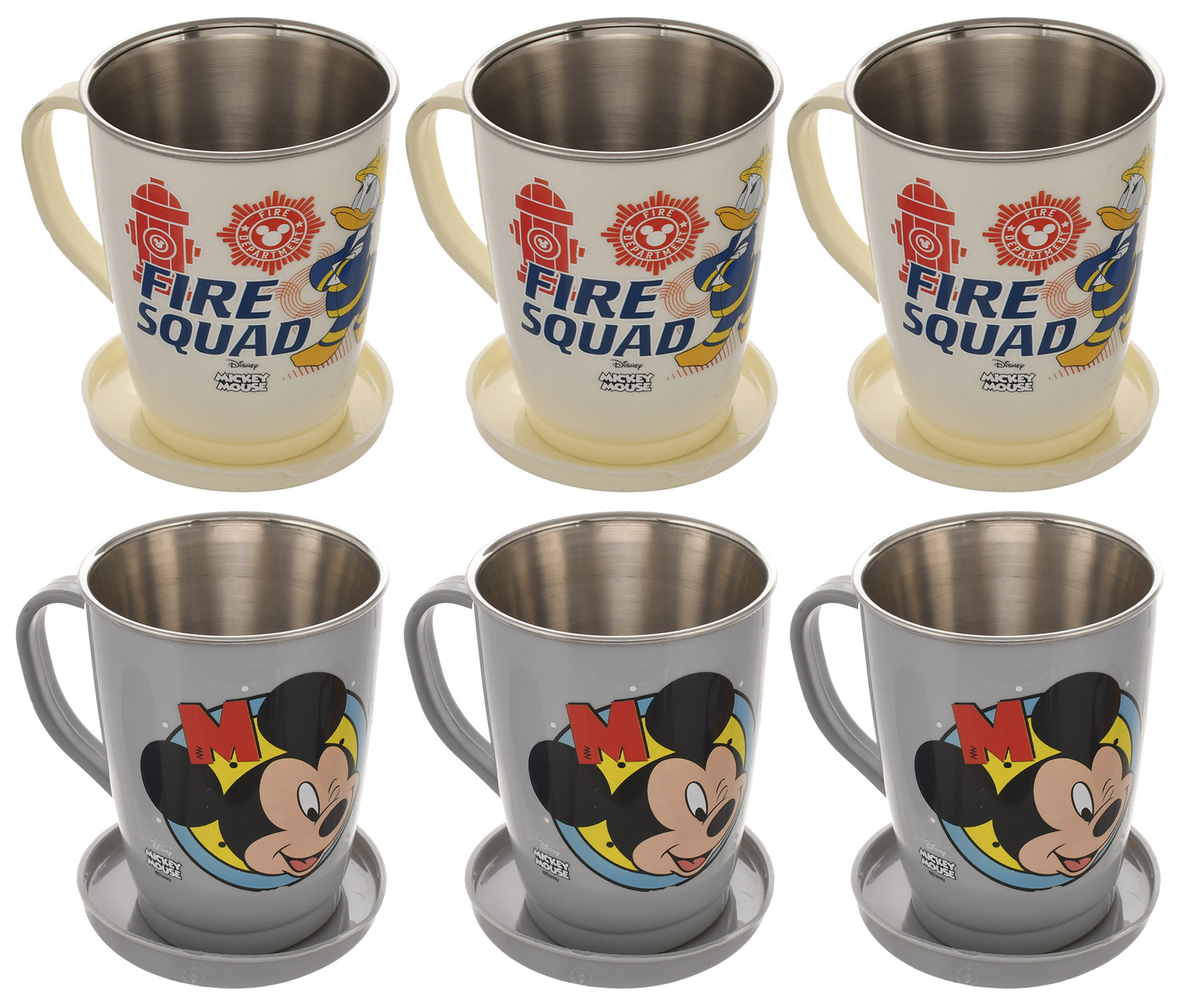 Kuber Industries Disney Printed Food Grade BPA Free Tea/Coffee Mug for Coffee Tea Cocoa, Camping Mugs with Lid, Pack of 6 (Light Grey & Cream)