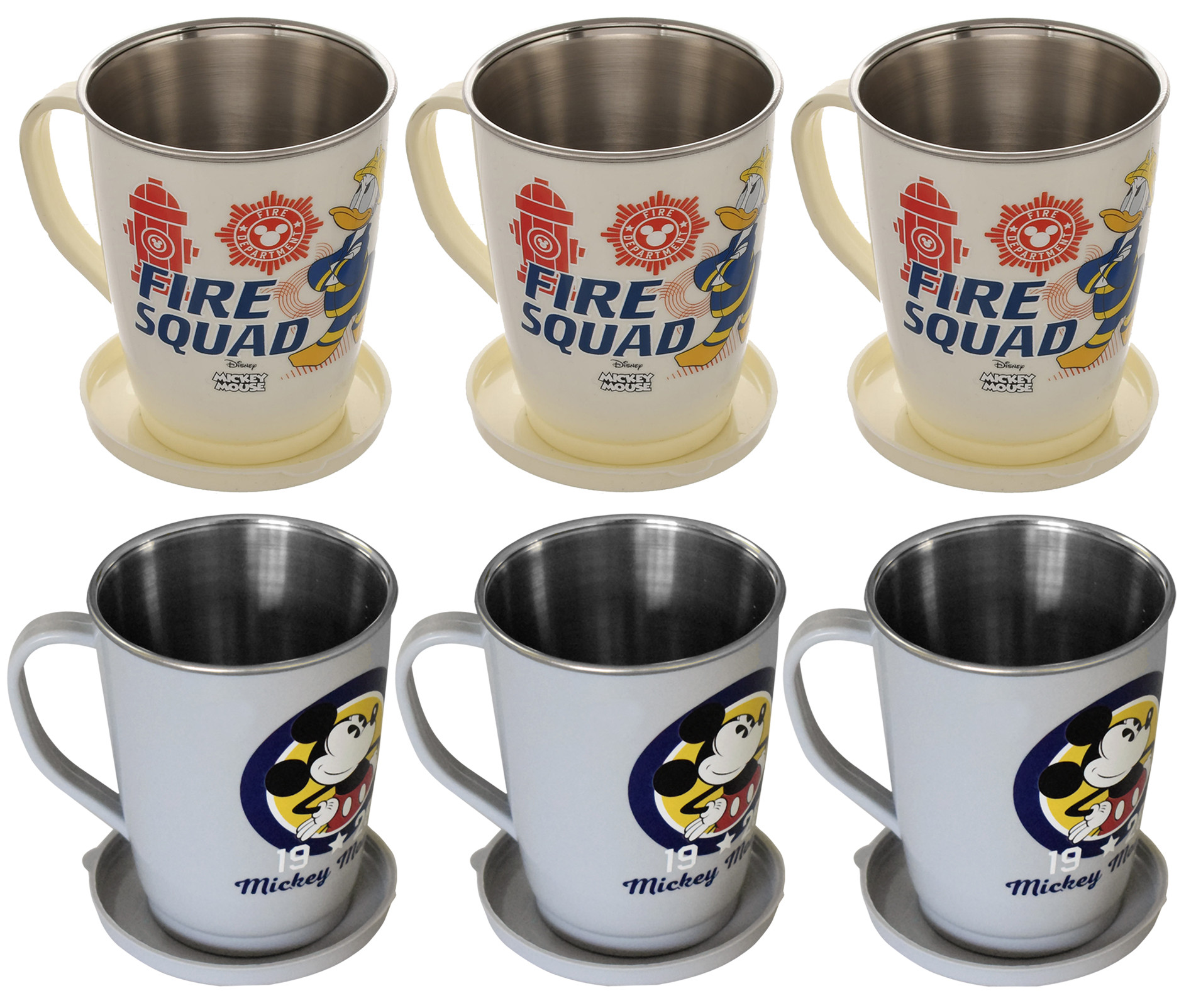Kuber Industries Disney Printed Food Grade BPA Free Tea/Coffee Mug for Coffee Tea Cocoa, Camping Mugs with Lid, Pack of 6 (Grey & Cream)