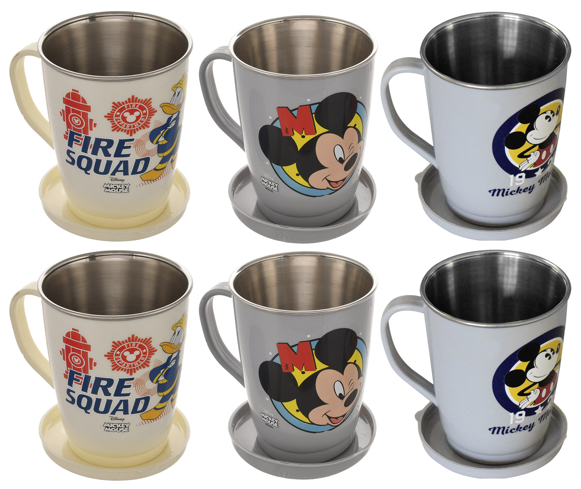 Kuber Industries Disney Printed Food Grade BPA Free Tea/Coffee Mug for Coffee Tea Cocoa, Camping Mugs with Lid, Pack of 6 (Light Grey & Cream & Grey)