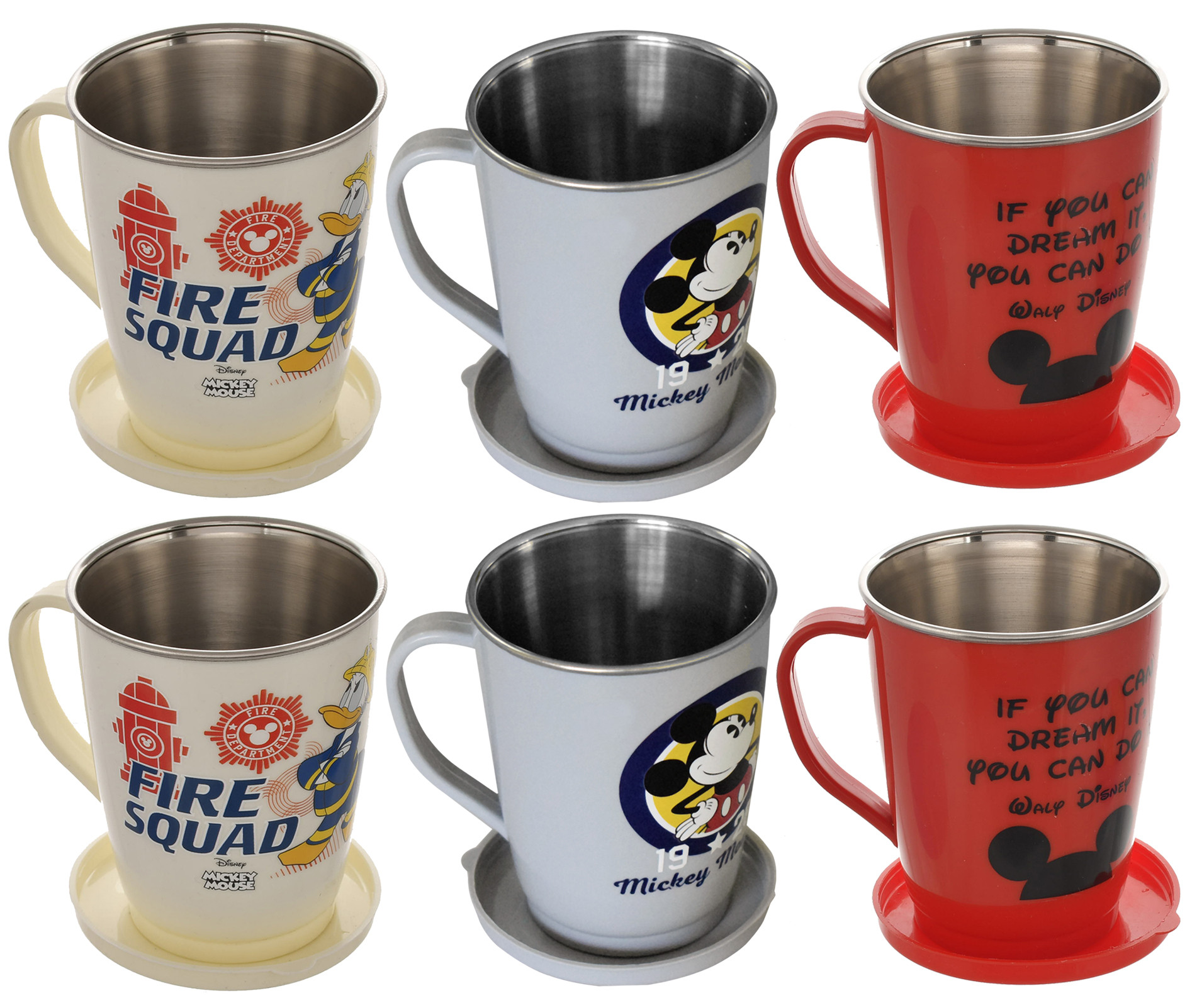 Kuber Industries Disney Printed Food Grade BPA Free Tea/Coffee Mug for Coffee Tea Cocoa, Camping Mugs with Lid, Pack of 6 (Cream & Grey & Red)