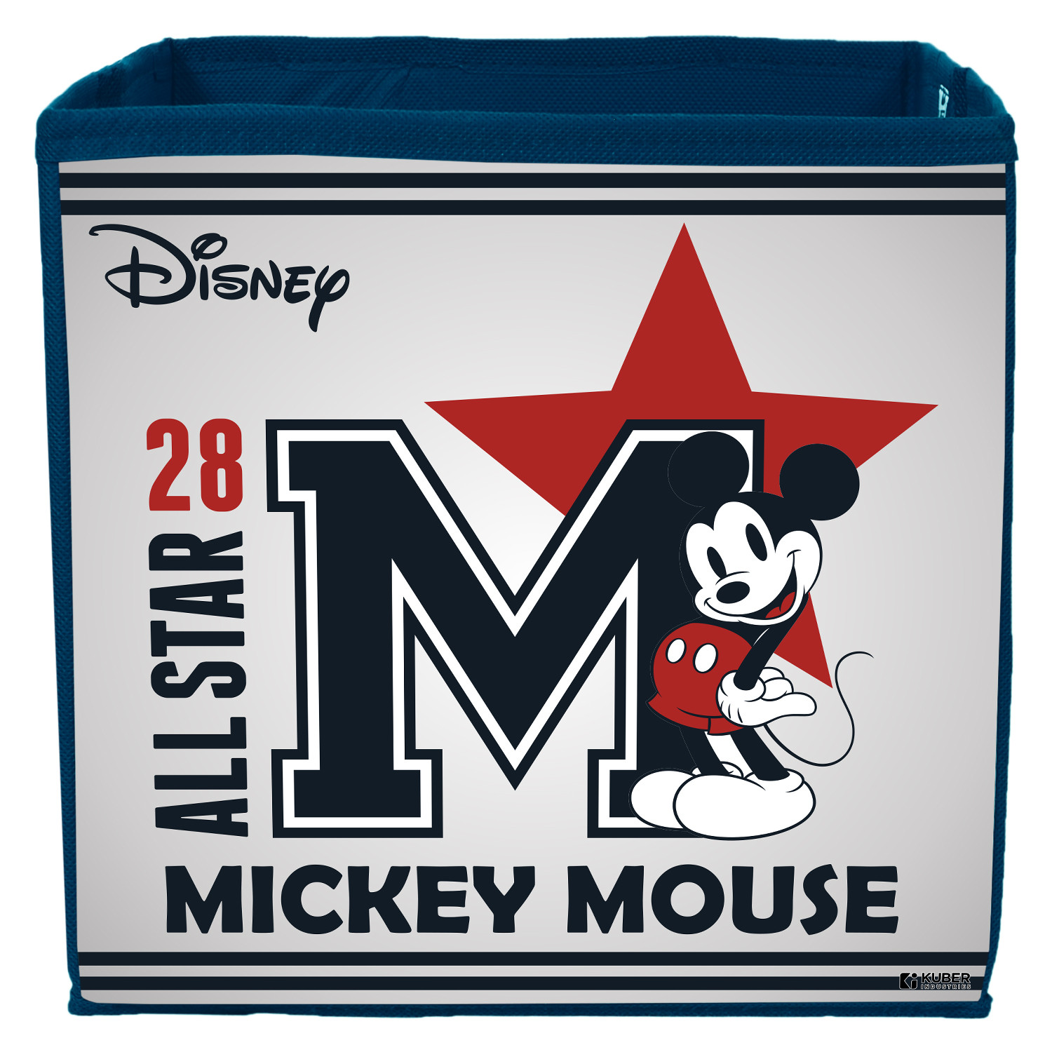 Kuber Industries Disney Star Mickey Print Durable & Collapsible Square Storage Box|Clothes Organizer With Handle,.(Navy Blue)