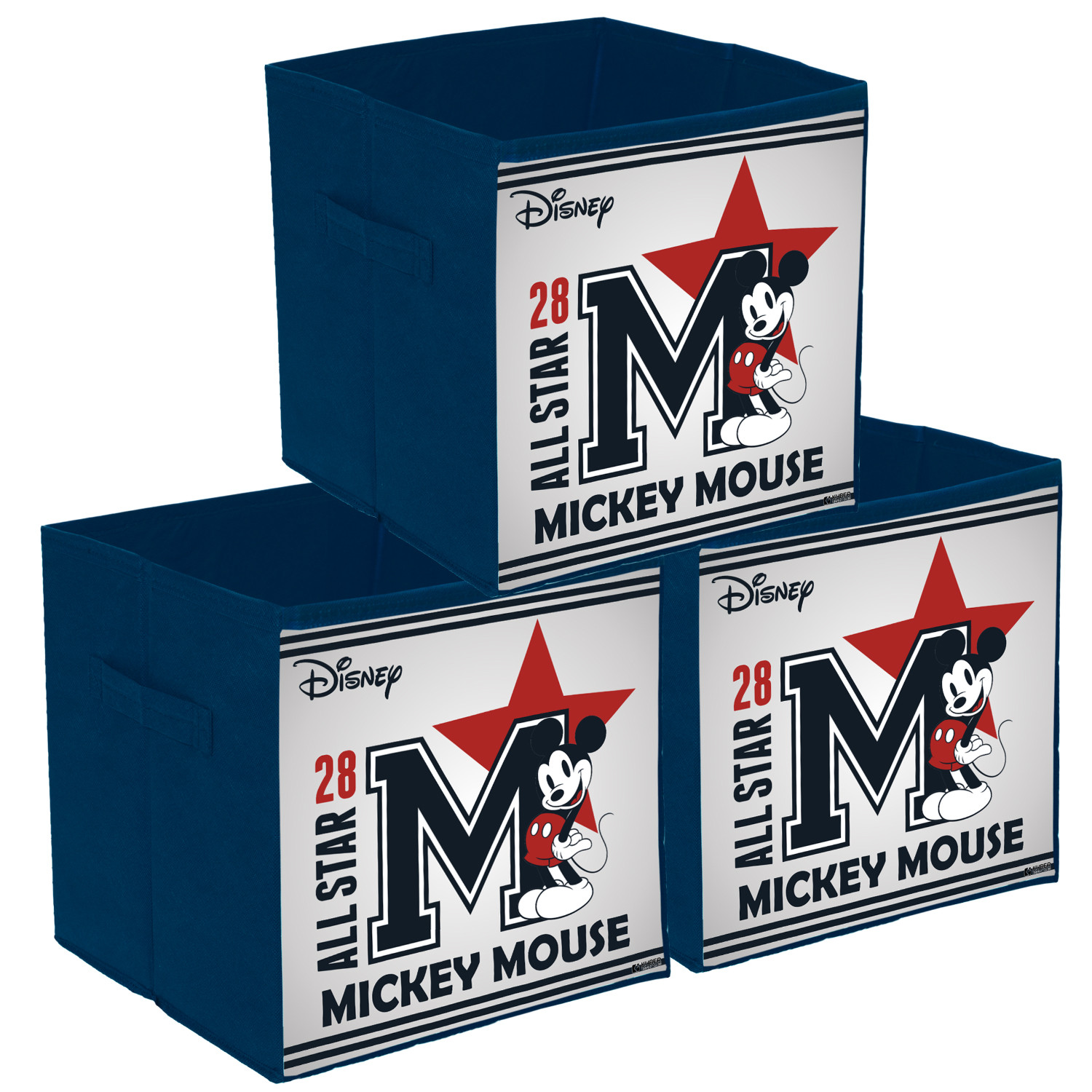 Kuber Industries Disney Star Mickey Print Durable & Collapsible Square Storage Box|Clothes Organizer With Handle,.(Navy Blue)