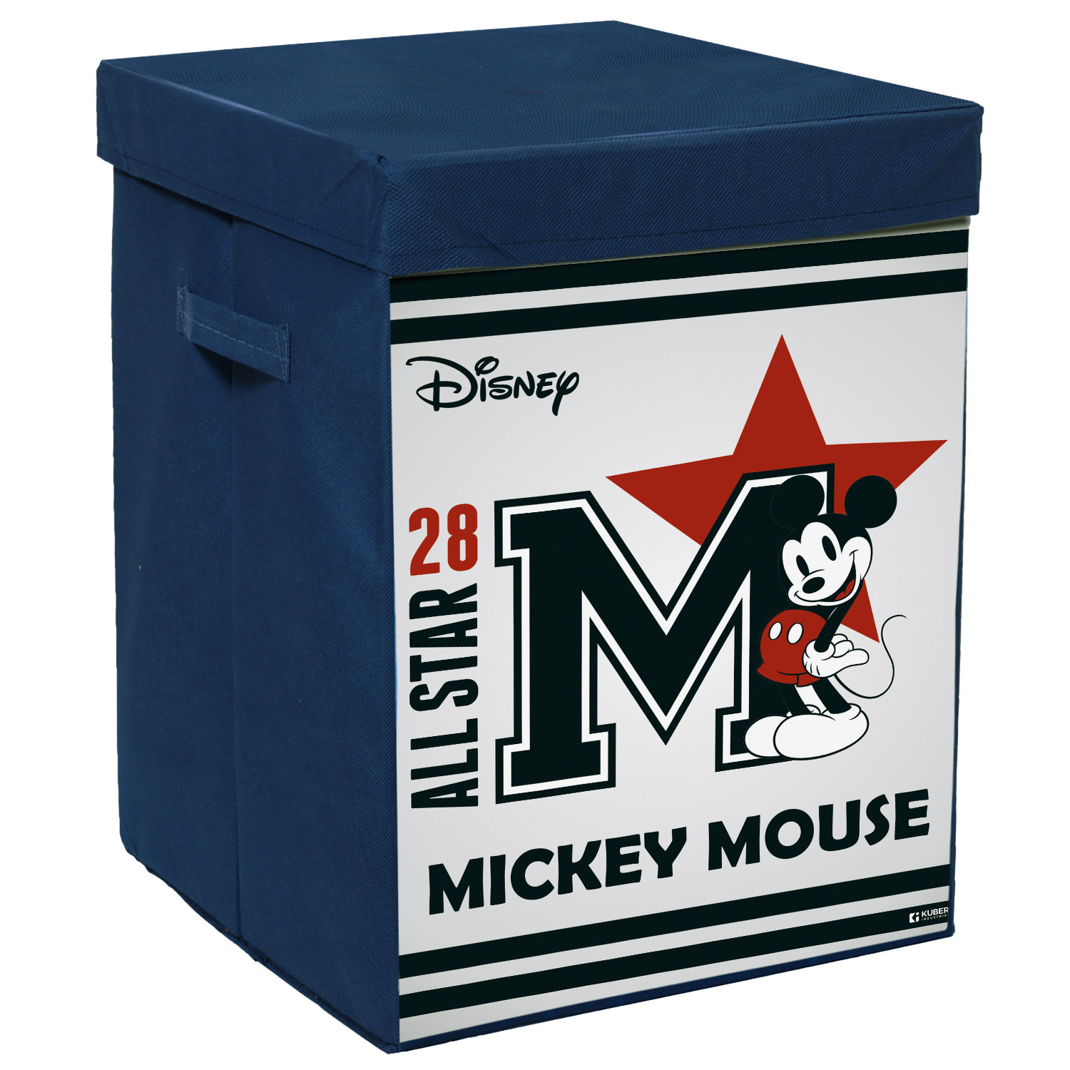 Kuber Industries Disney Star Mickey Print Foldable Laundry Basket|Clothes Storage Basket With Handle & Lid,60 Ltr.(Navy Blue)