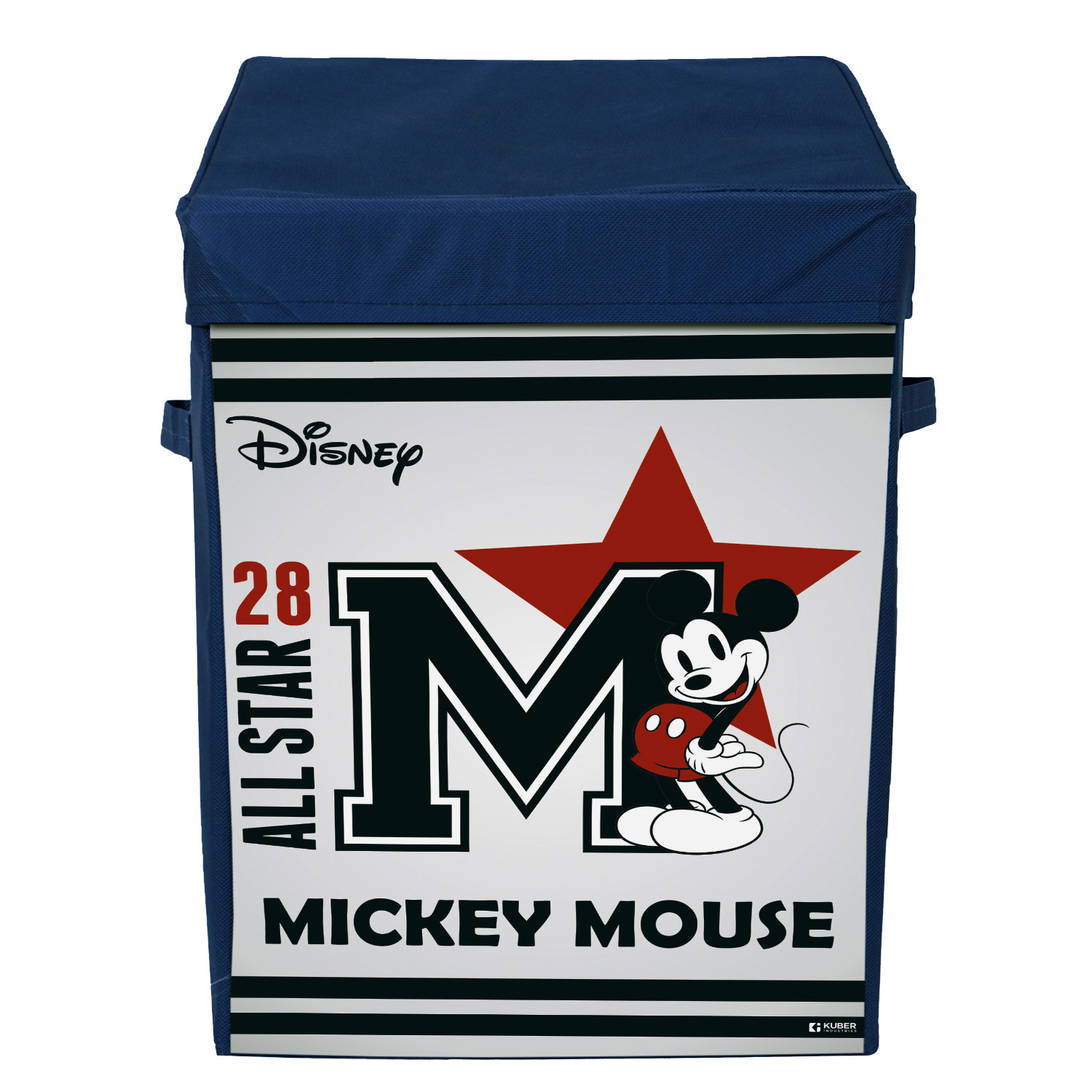 Kuber Industries Disney Star Mickey Print Foldable Laundry Basket|Clothes Storage Basket With Handle & Lid,60 Ltr.(Navy Blue)