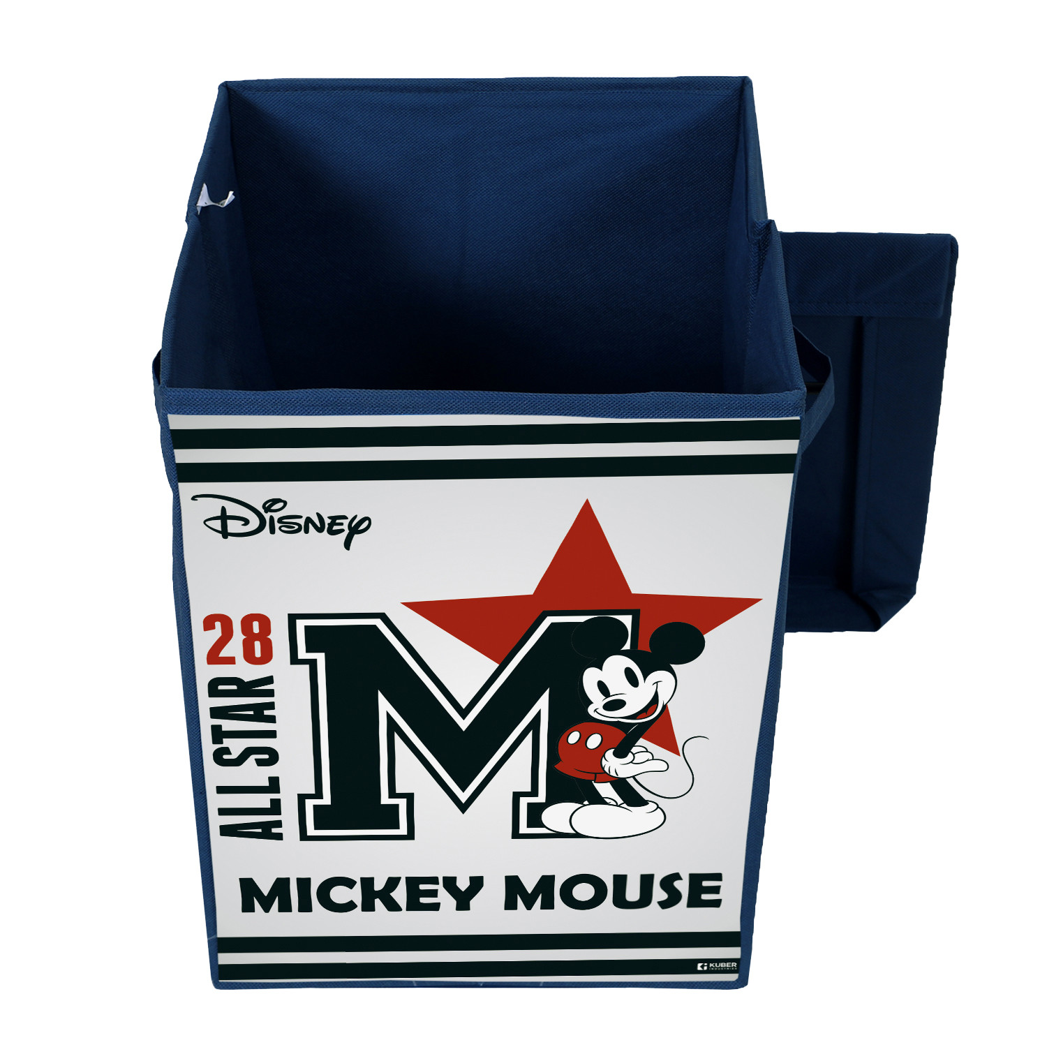 Kuber Industries Disney Star Mickey Print Foldable Laundry Basket|Clothes Storage Basket With Handle & Lid,60 Ltr.(Navy Blue)