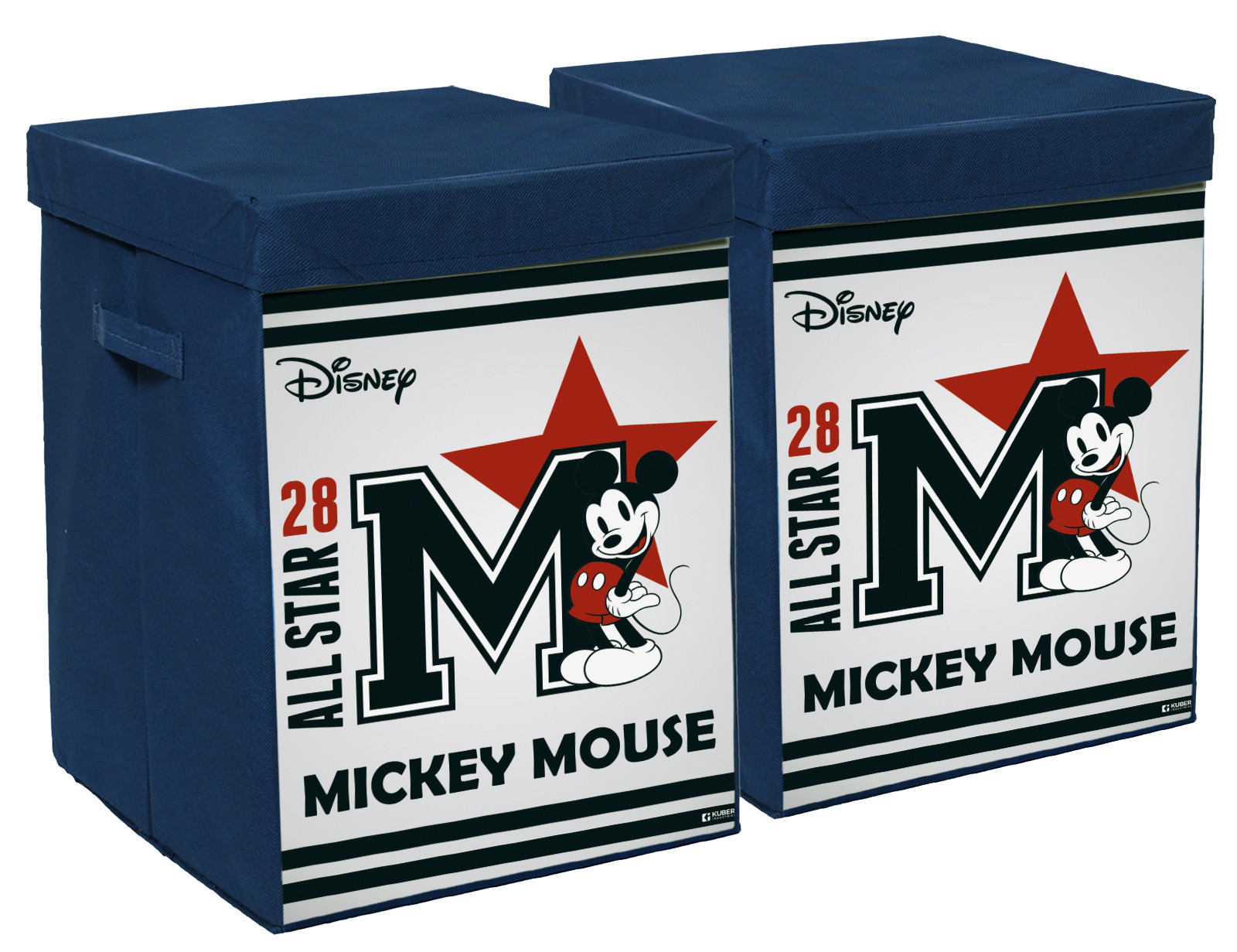 Kuber Industries Disney Star Mickey Print Foldable Laundry Basket|Clothes Storage Basket With Handle & Lid,60 Ltr.(Navy Blue)