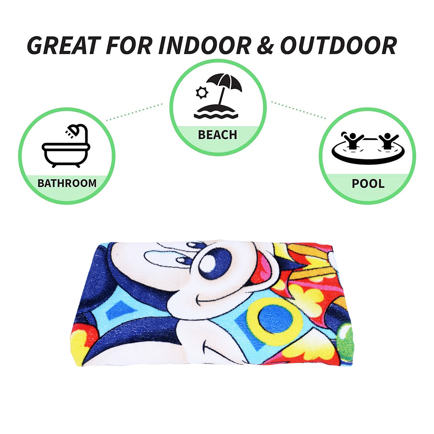 Kuber Industries Disney Summer Mickey Kids Bath Towel|Soft Cotton Towel For Kids|Sides Stitched Baby Towel|400 GSM Toddler Bath Towel|24x48 Inch (Multi)