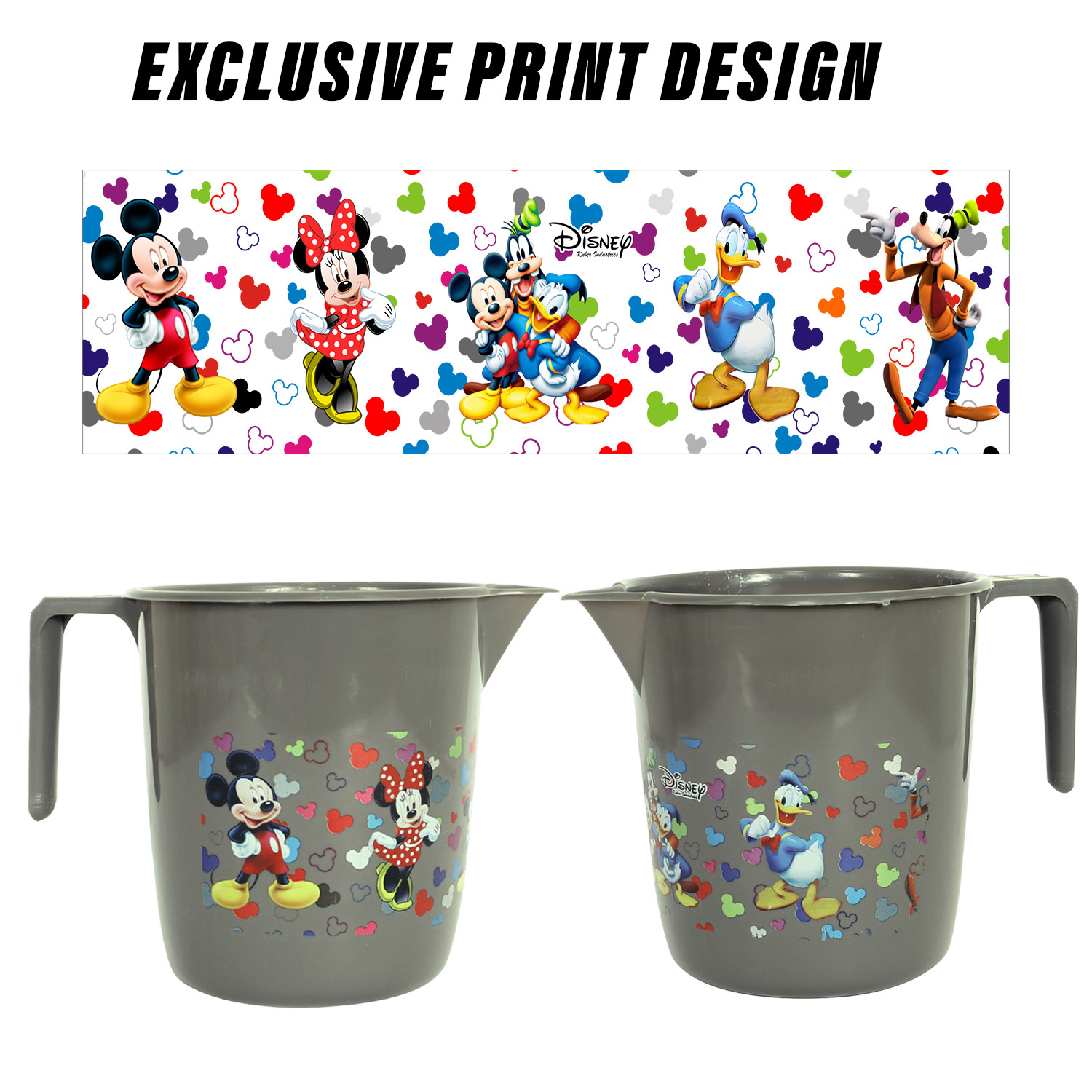 Kuber Industries Disney Team Bathroom Mug  Plastic Bath Mug for Bathroom  Mug for Bathroom  Mug for Toilet  Washroom Jug  111 Bath Mug  1 LTR  Pack of 2  Gray