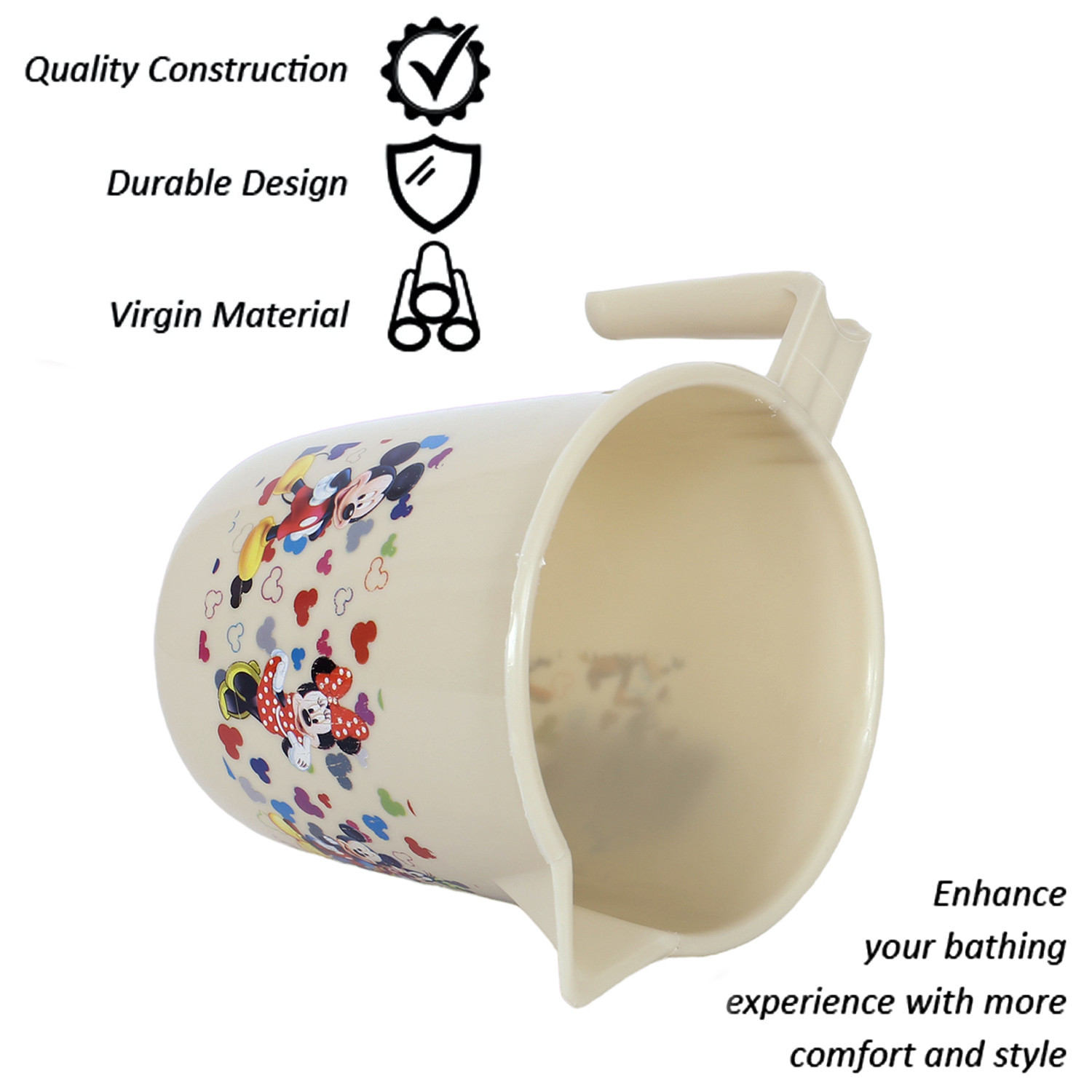 Kuber Industries Disney Team Bathroom Mug  Plastic Bath Mug for Bathroom  Mug for Bathroom  Mug for Toilet  Washroom Jug  111 Bath Mug  1 LTR  Pack of 2  Beige