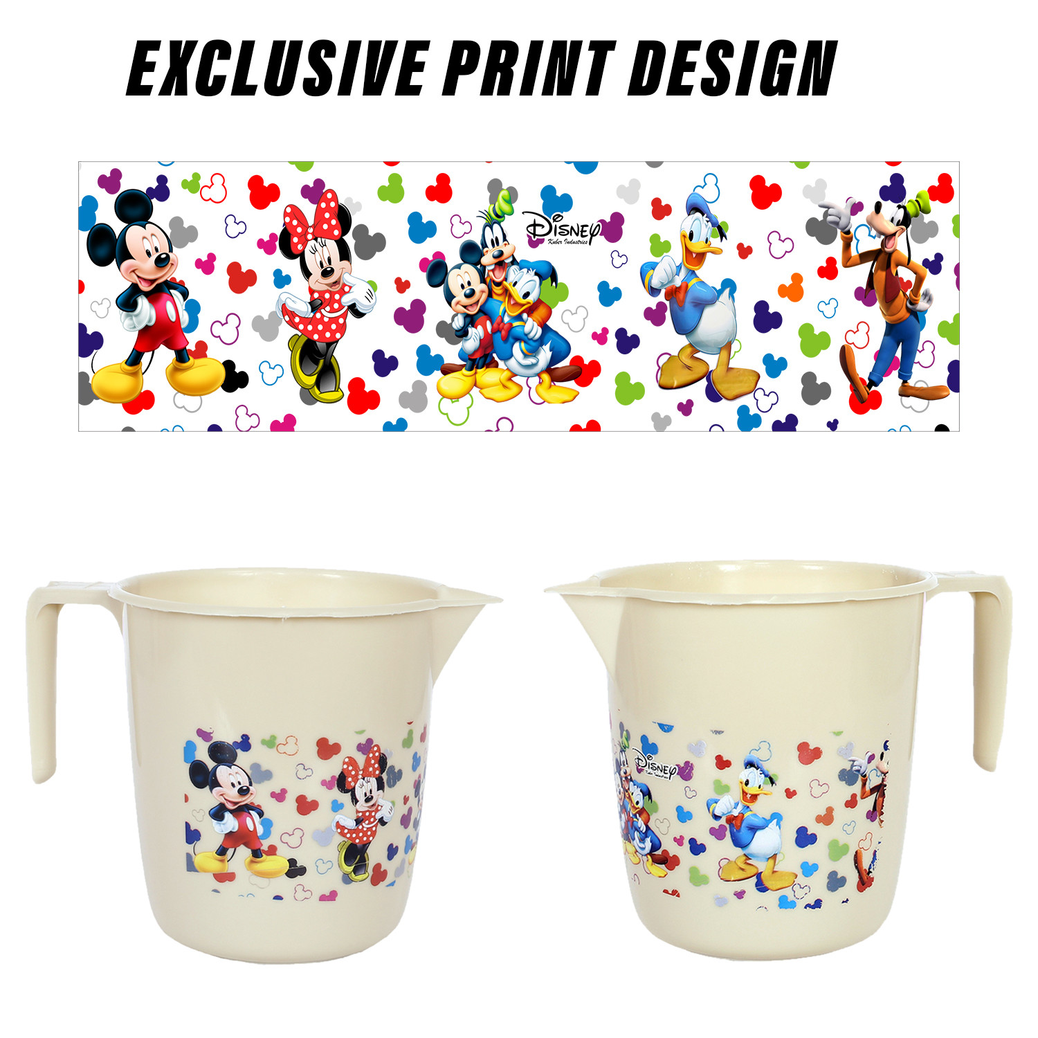 Kuber Industries Disney Team Bathroom Mug  Plastic Bath Mug for Bathroom  Mug for Bathroom  Mug for Toilet  Washroom Jug  111 Bath Mug  1 LTR  Pack of 2  Beige